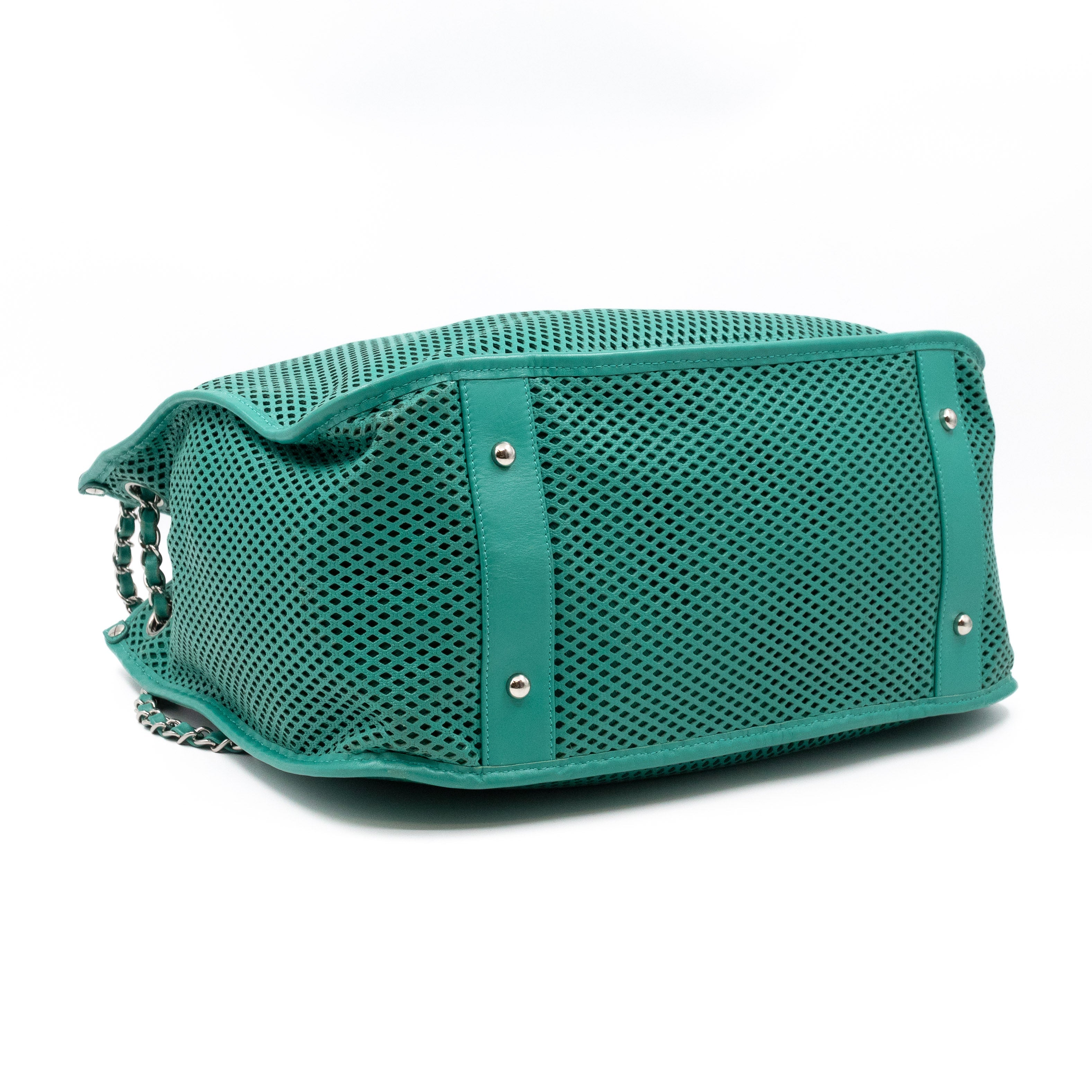Up In The Air Tote Green Perforated Leather