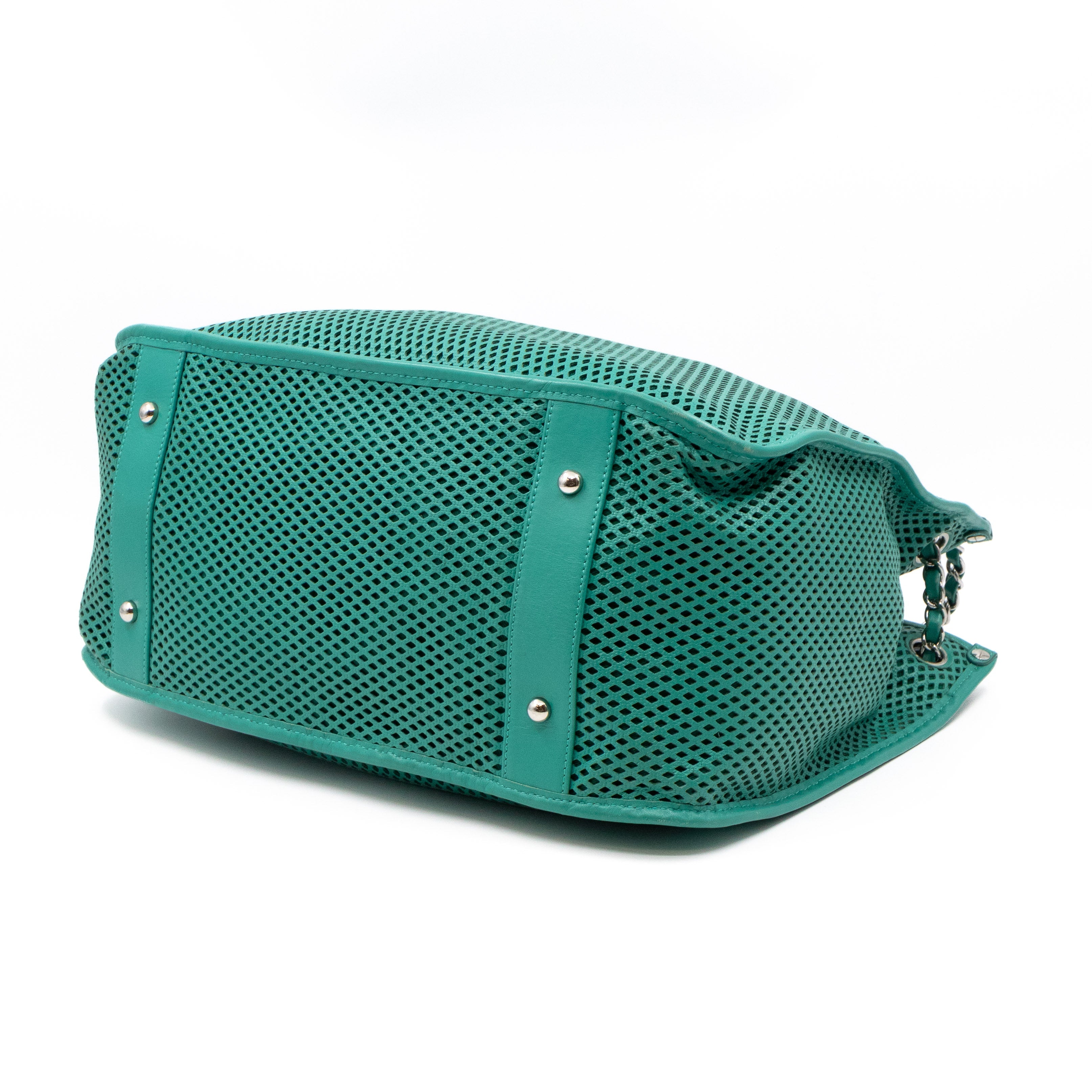 Up In The Air Tote Green Perforated Leather