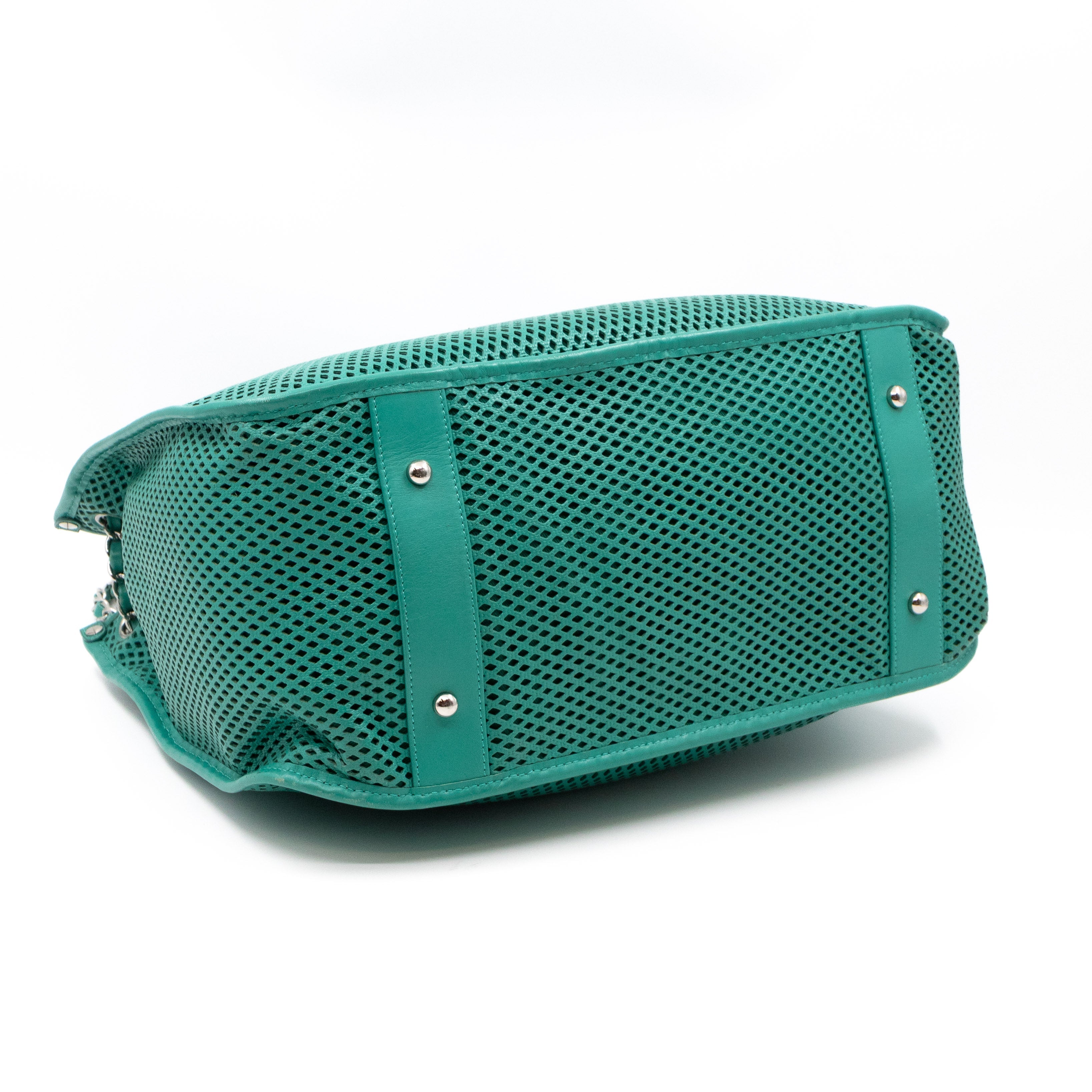 Up In The Air Tote Green Perforated Leather