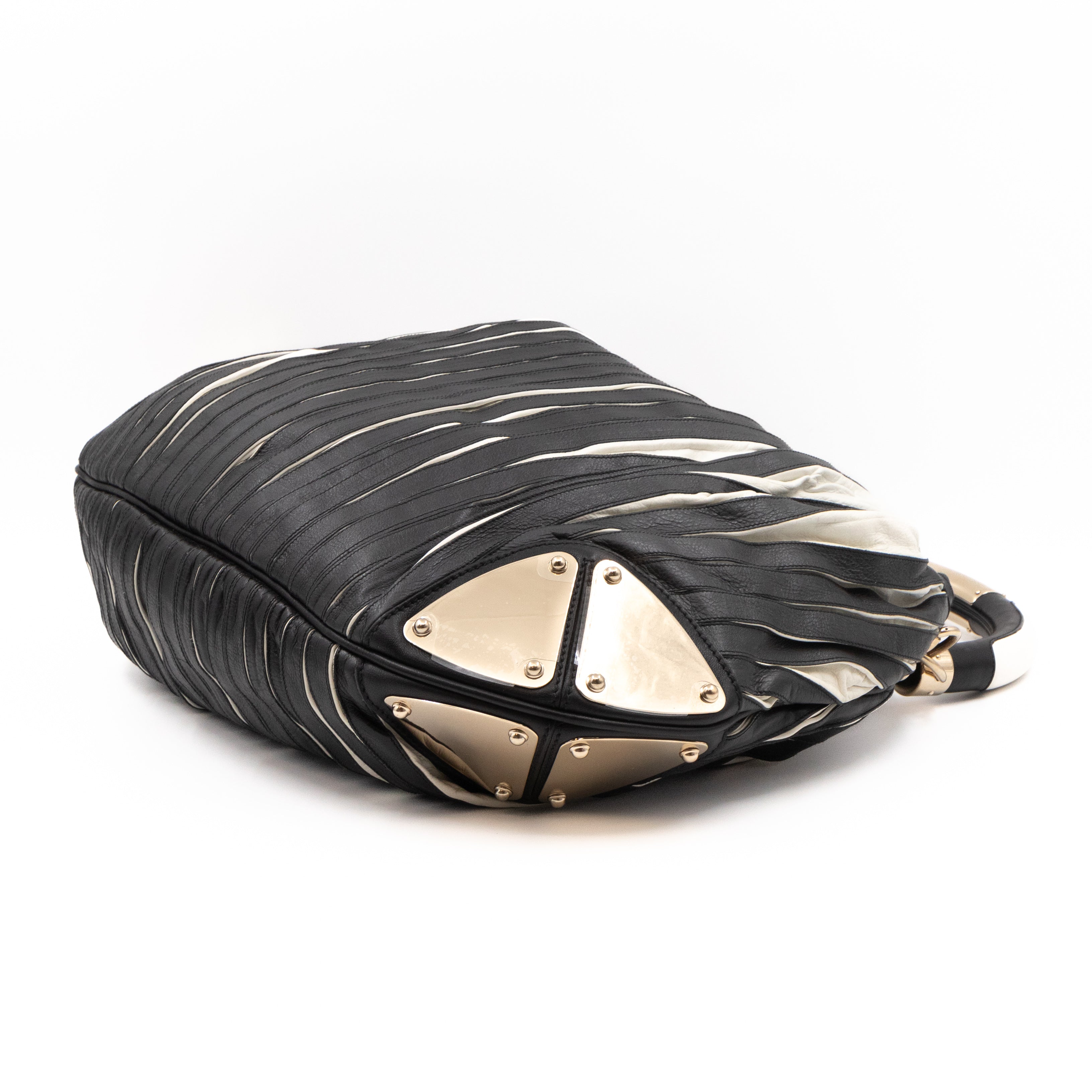 Babouska Indy Top Handle Bag Black White Leather