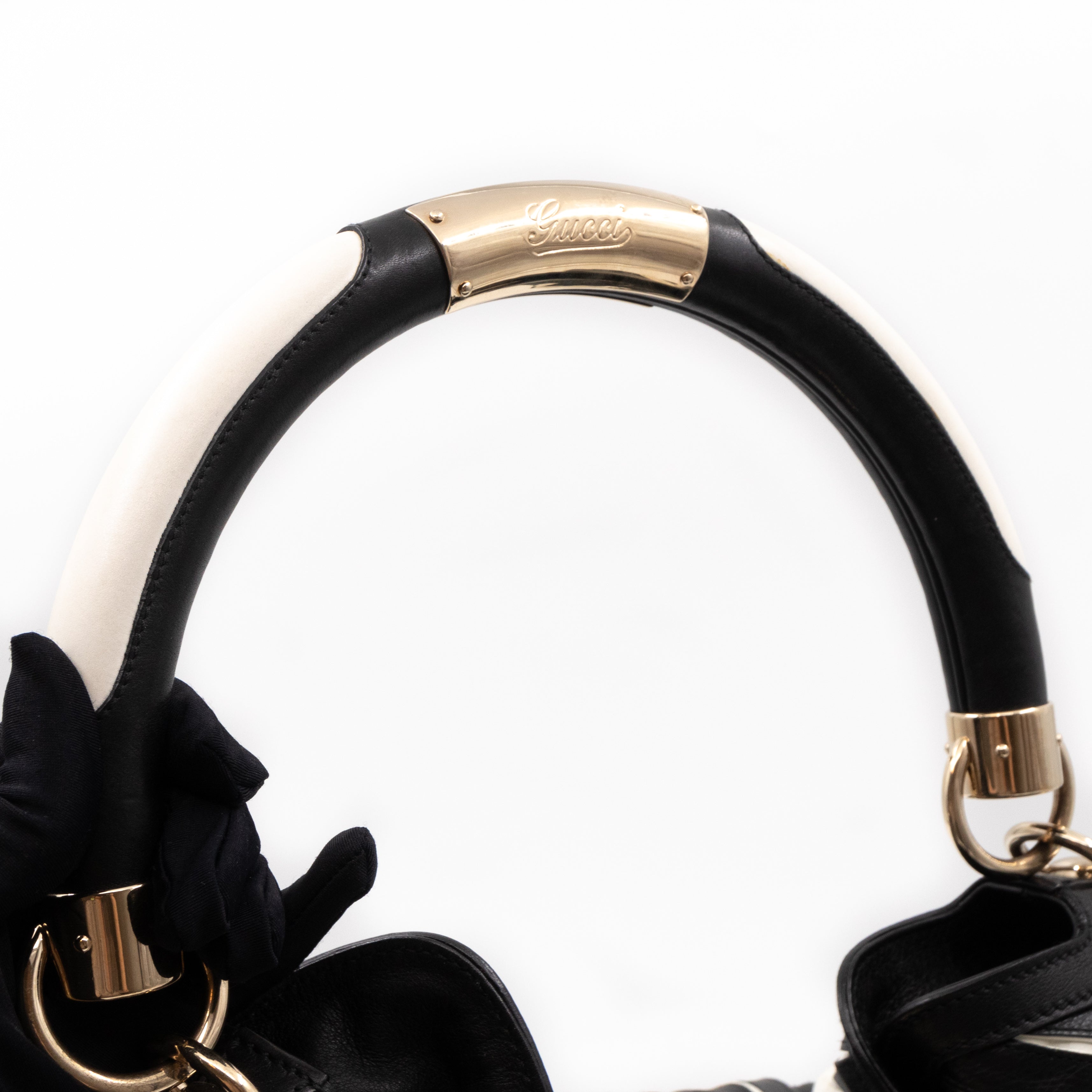 Babouska Indy Top Handle Bag Black White Leather
