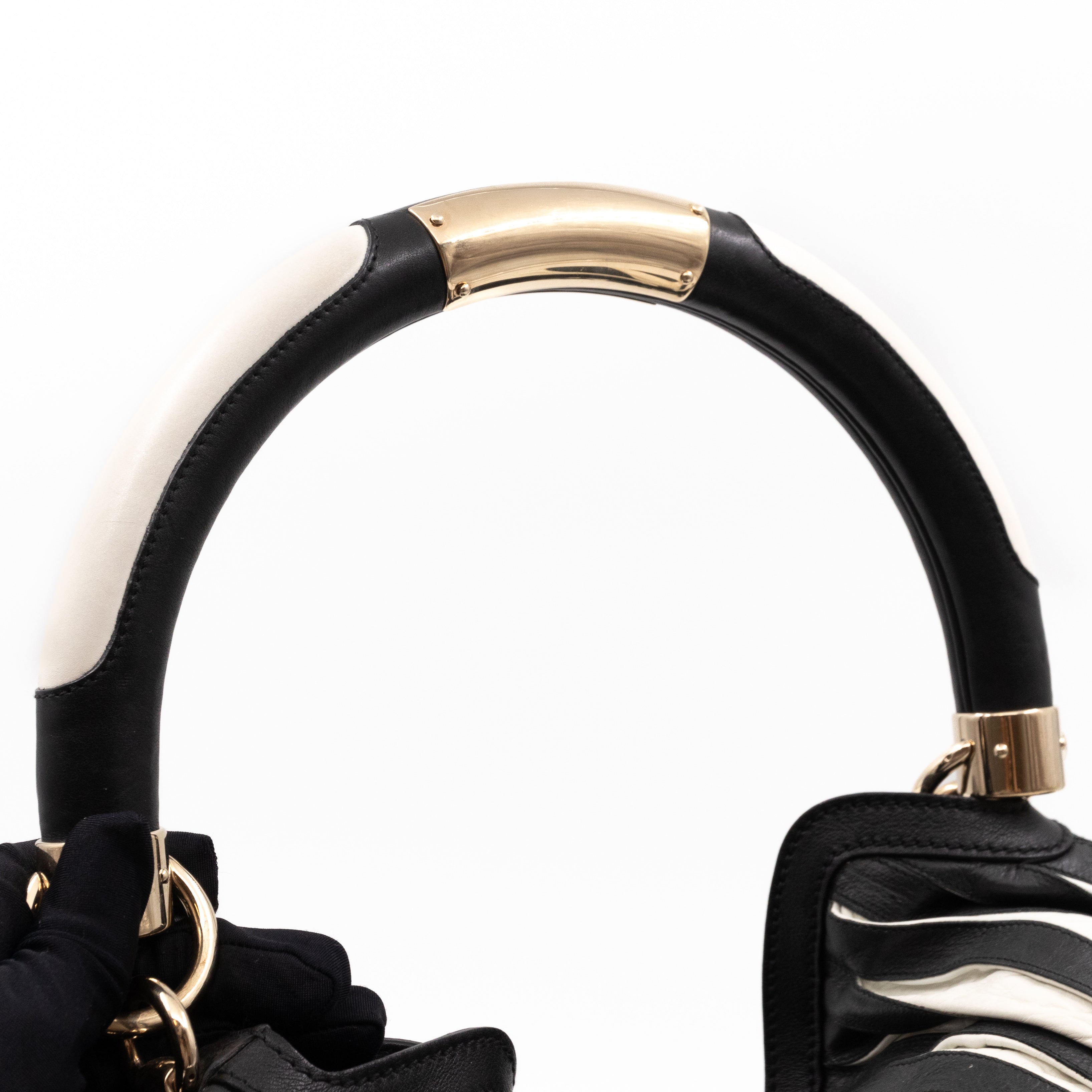Babouska Indy Top Handle Bag Black White Leather