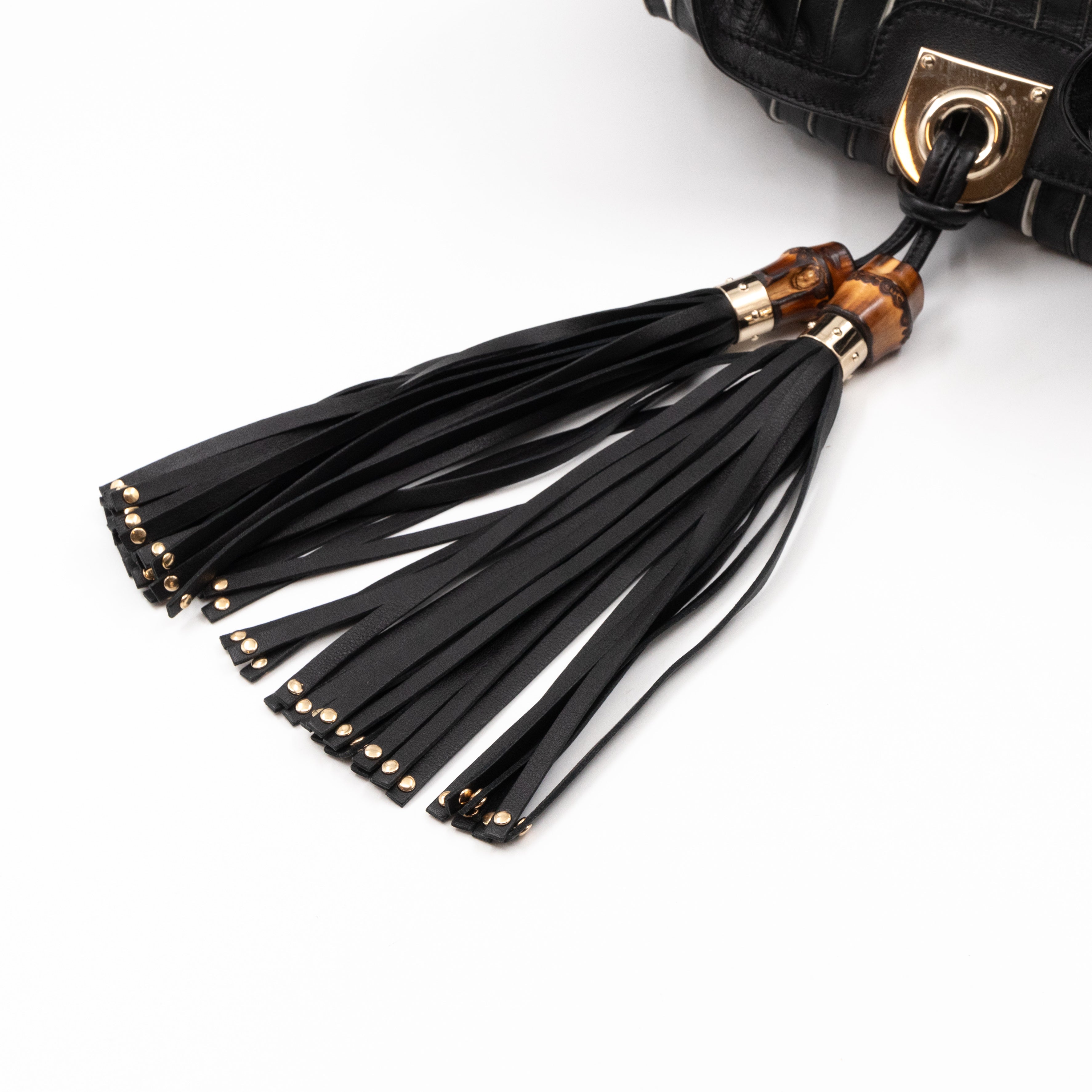 Babouska Indy Top Handle Bag Black White Leather