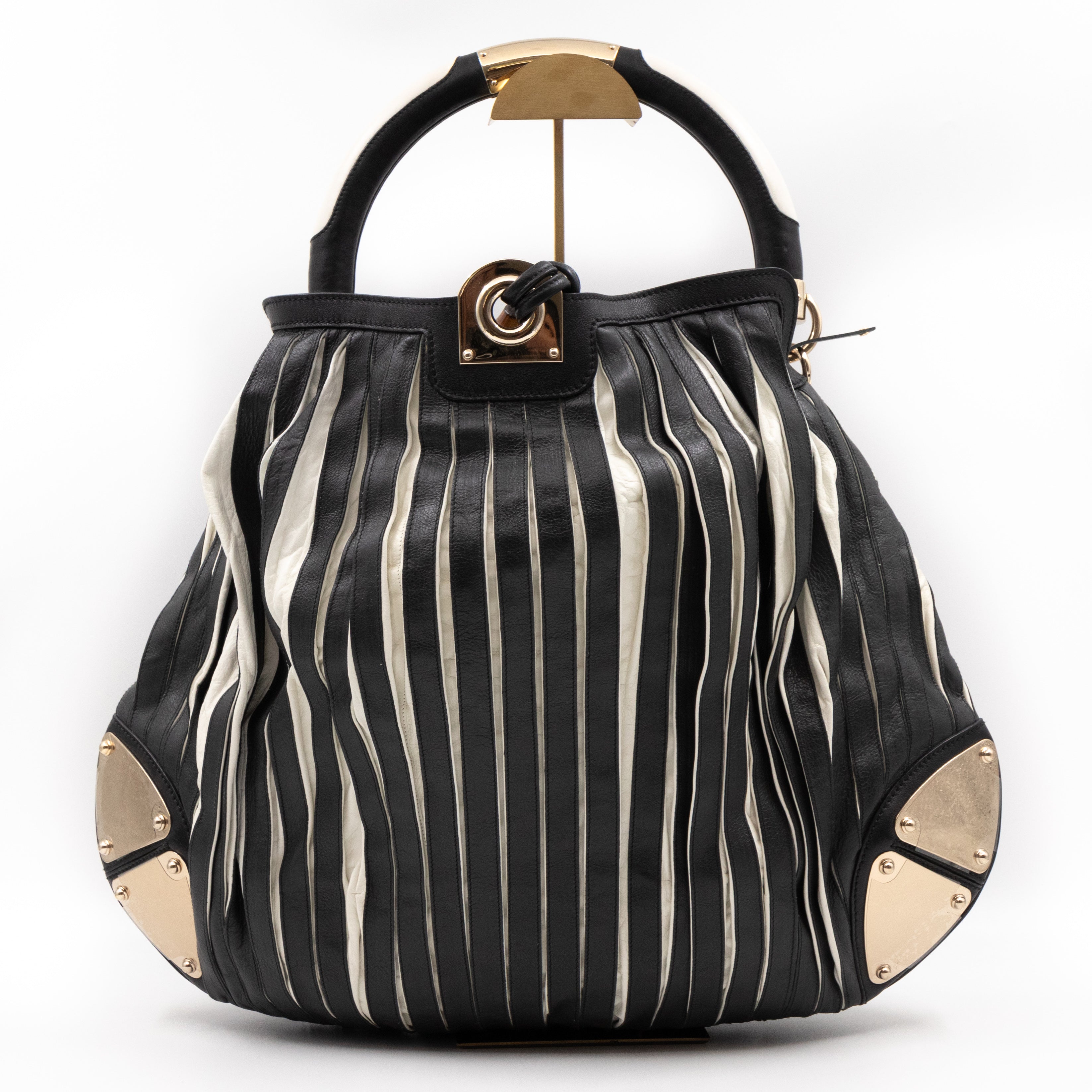 Babouska Indy Top Handle Bag Black White Leather