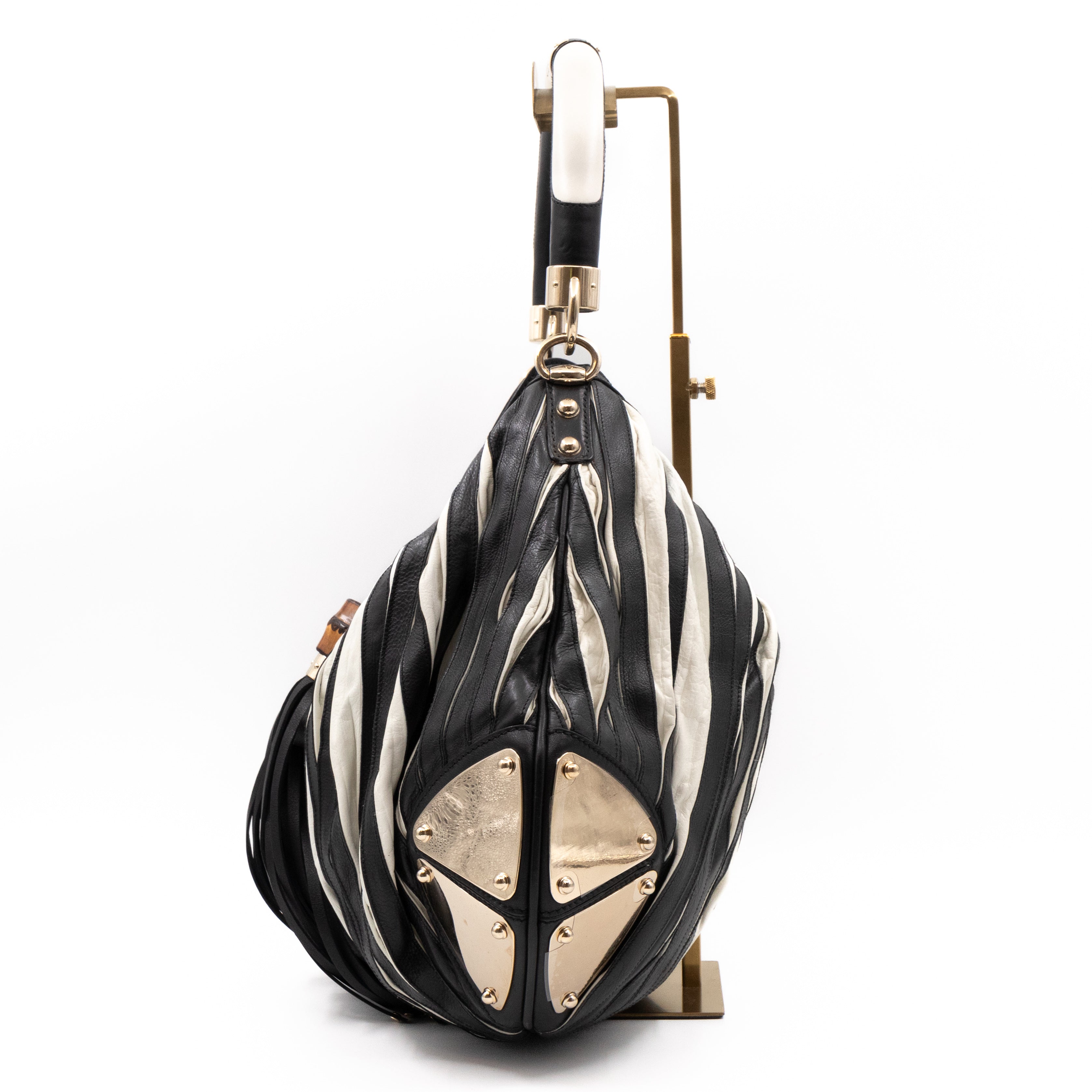 Babouska Indy Top Handle Bag Black White Leather