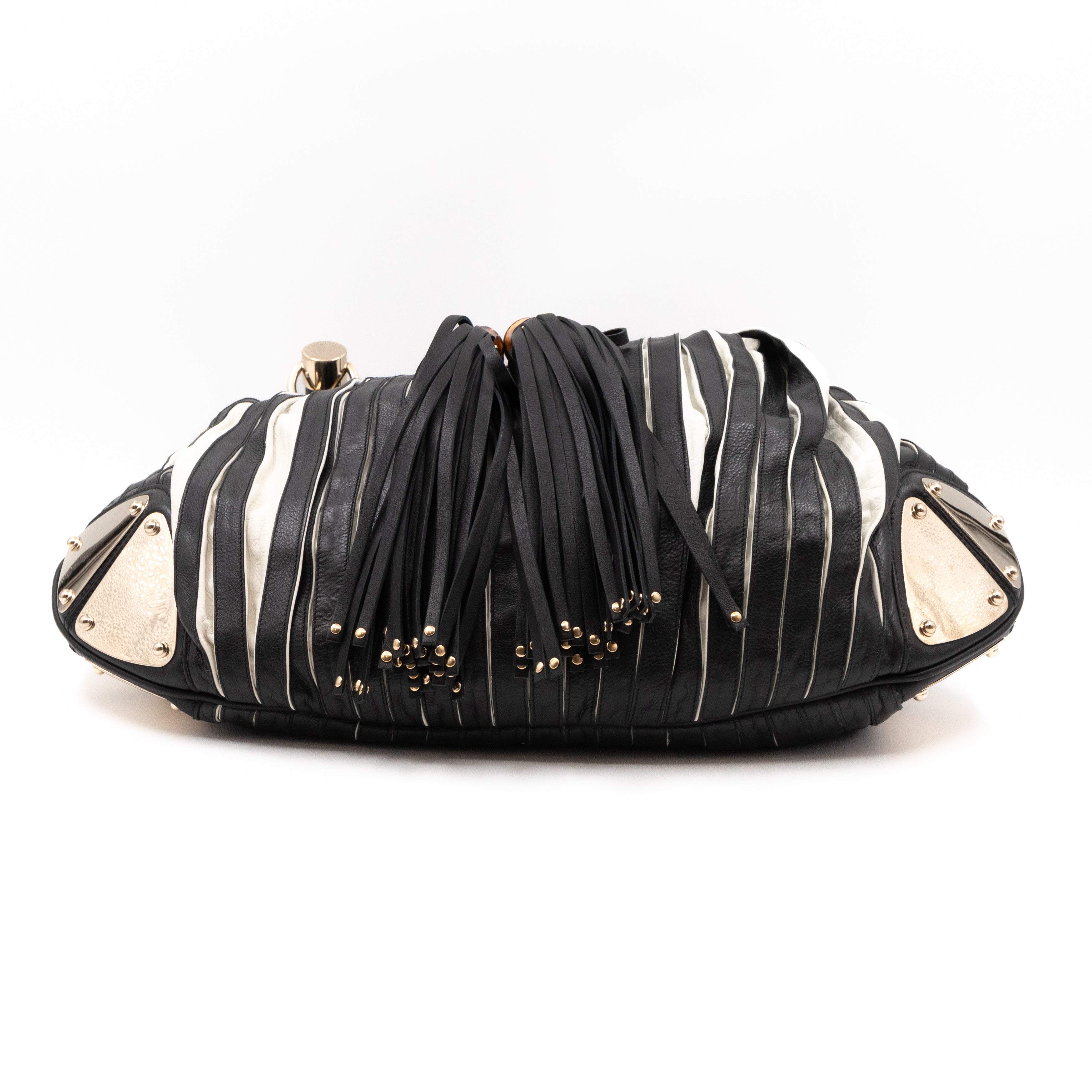 Babouska Indy Top Handle Bag Black White Leather