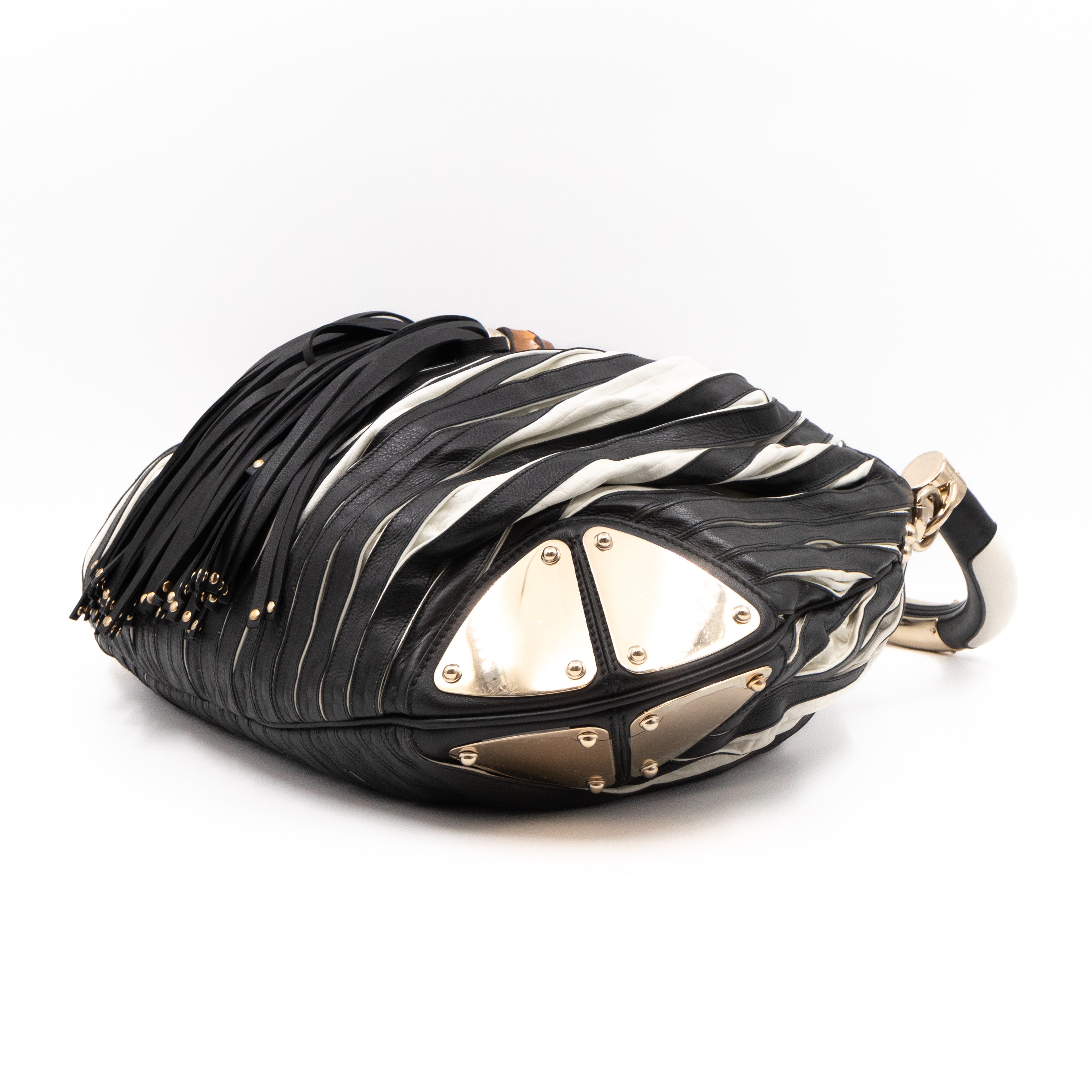 Babouska Indy Top Handle Bag Black White Leather