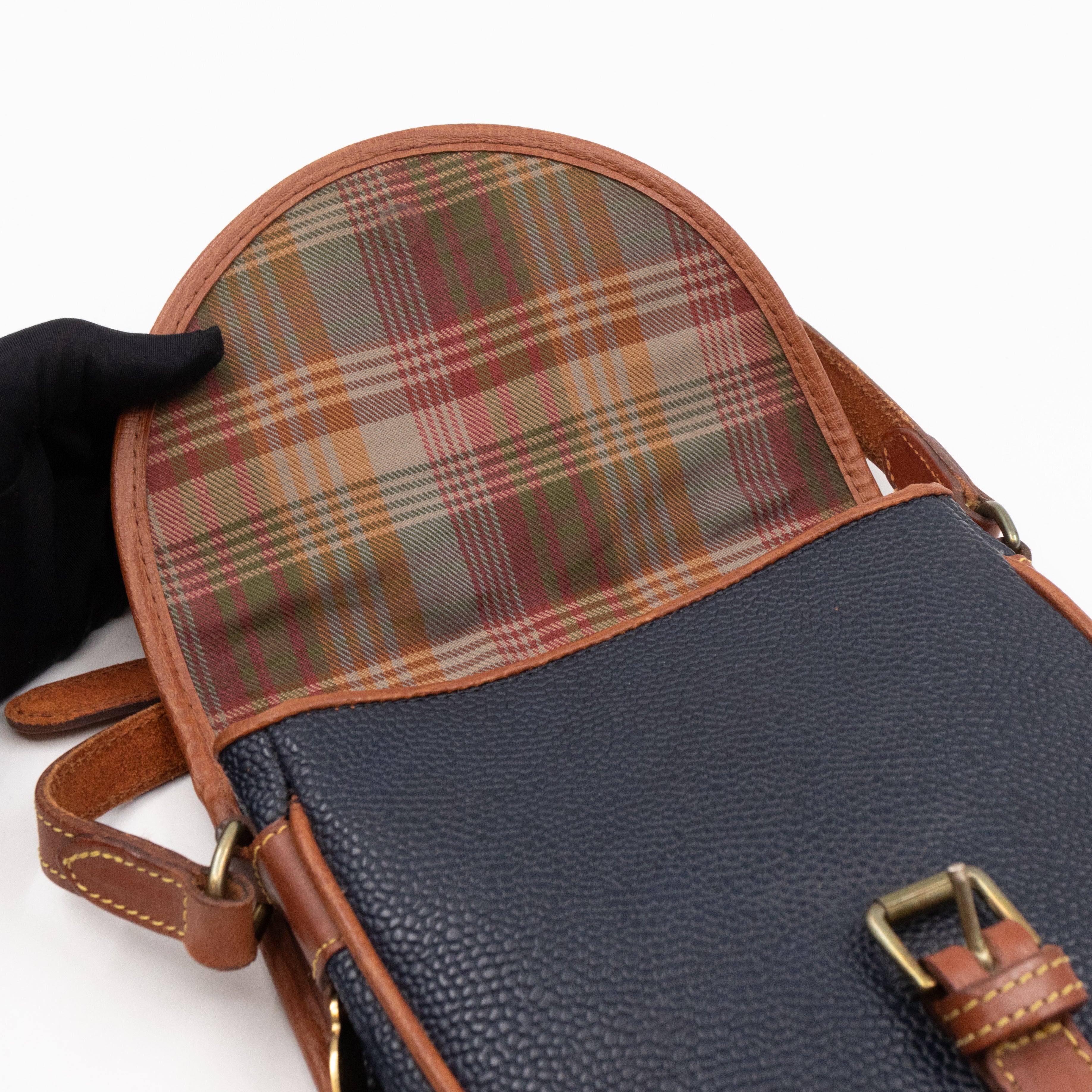 Vintage Crossbody Bag Blue Leather