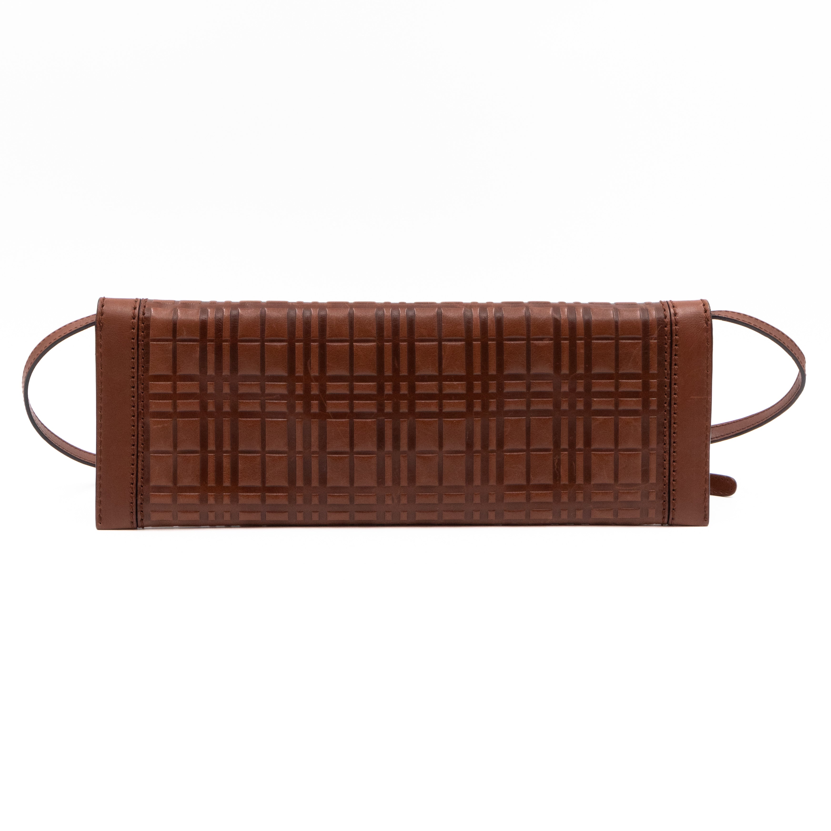 Flat Shoulder Clutch Brown Embossed Leather