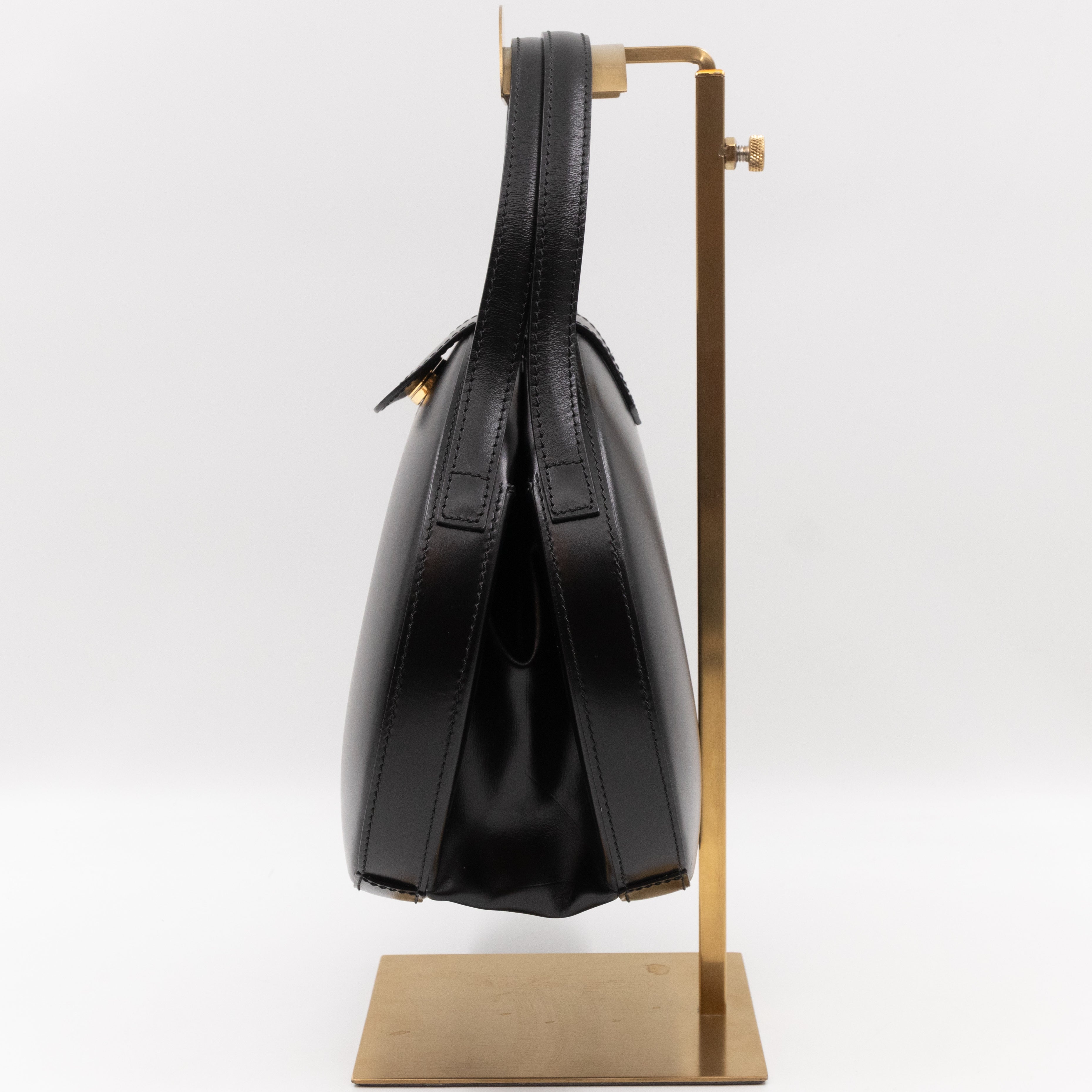 Anagram Round Top Handle Bag Black Calfskin