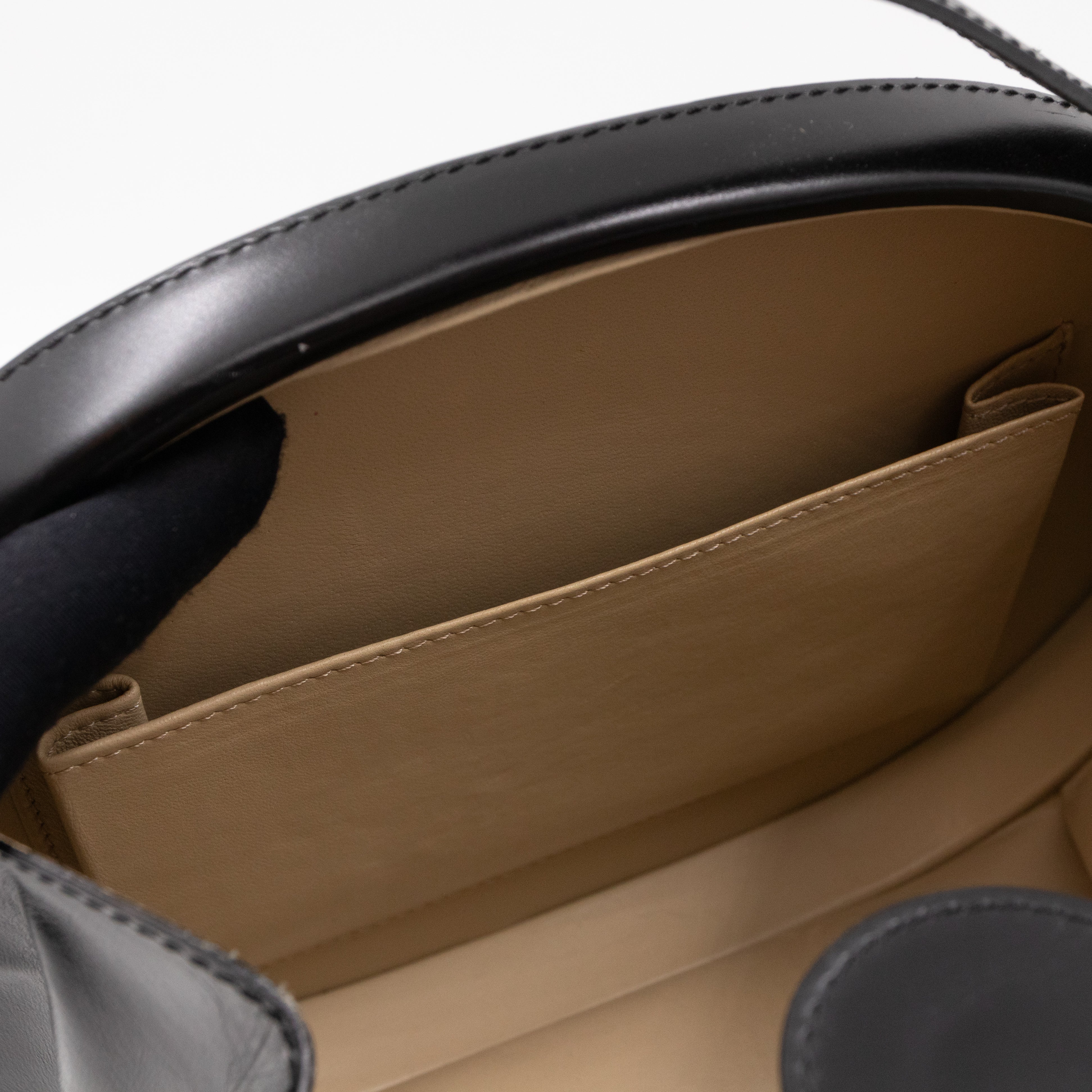 Anagram Round Top Handle Bag Black Calfskin