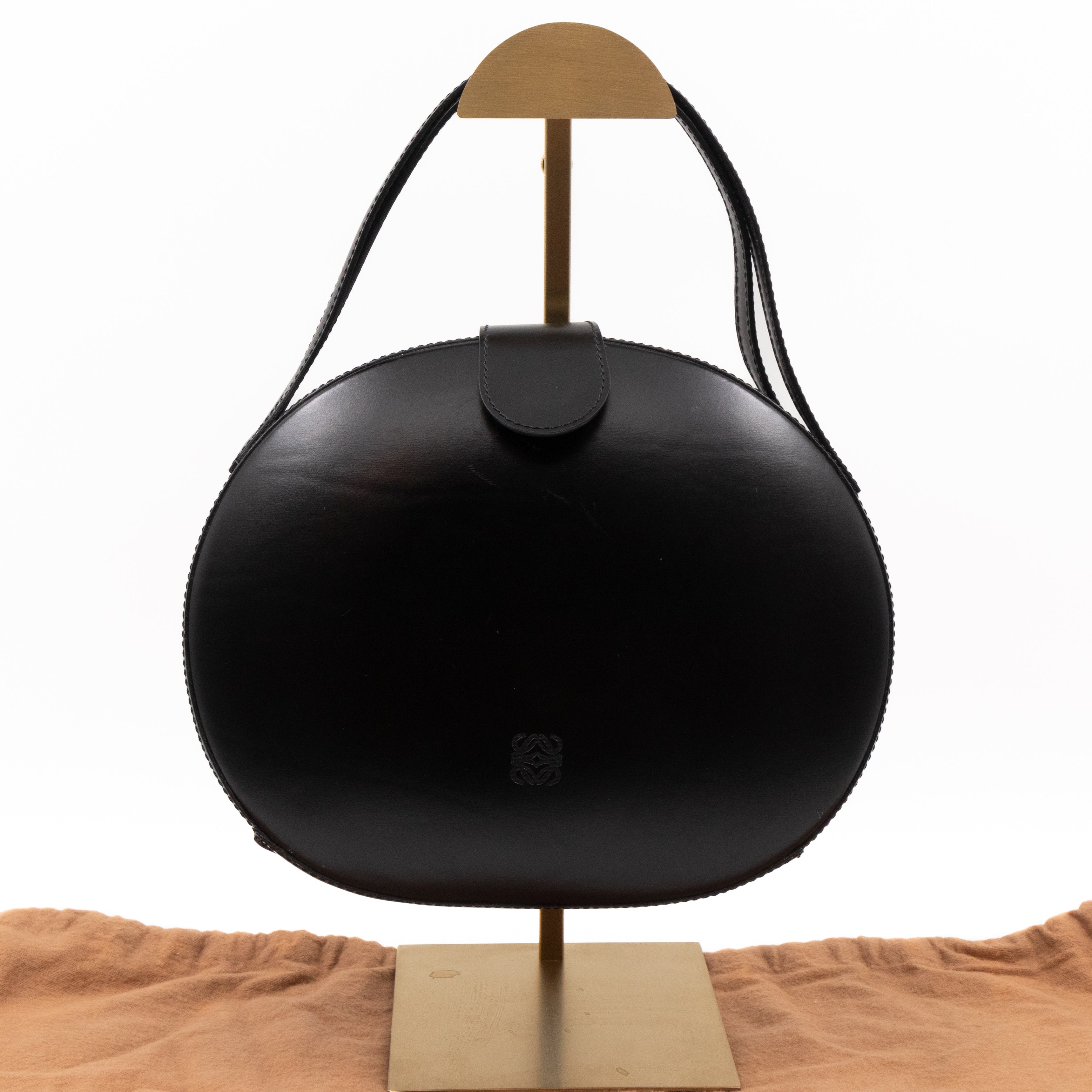 Anagram Round Top Handle Bag Black Calfskin