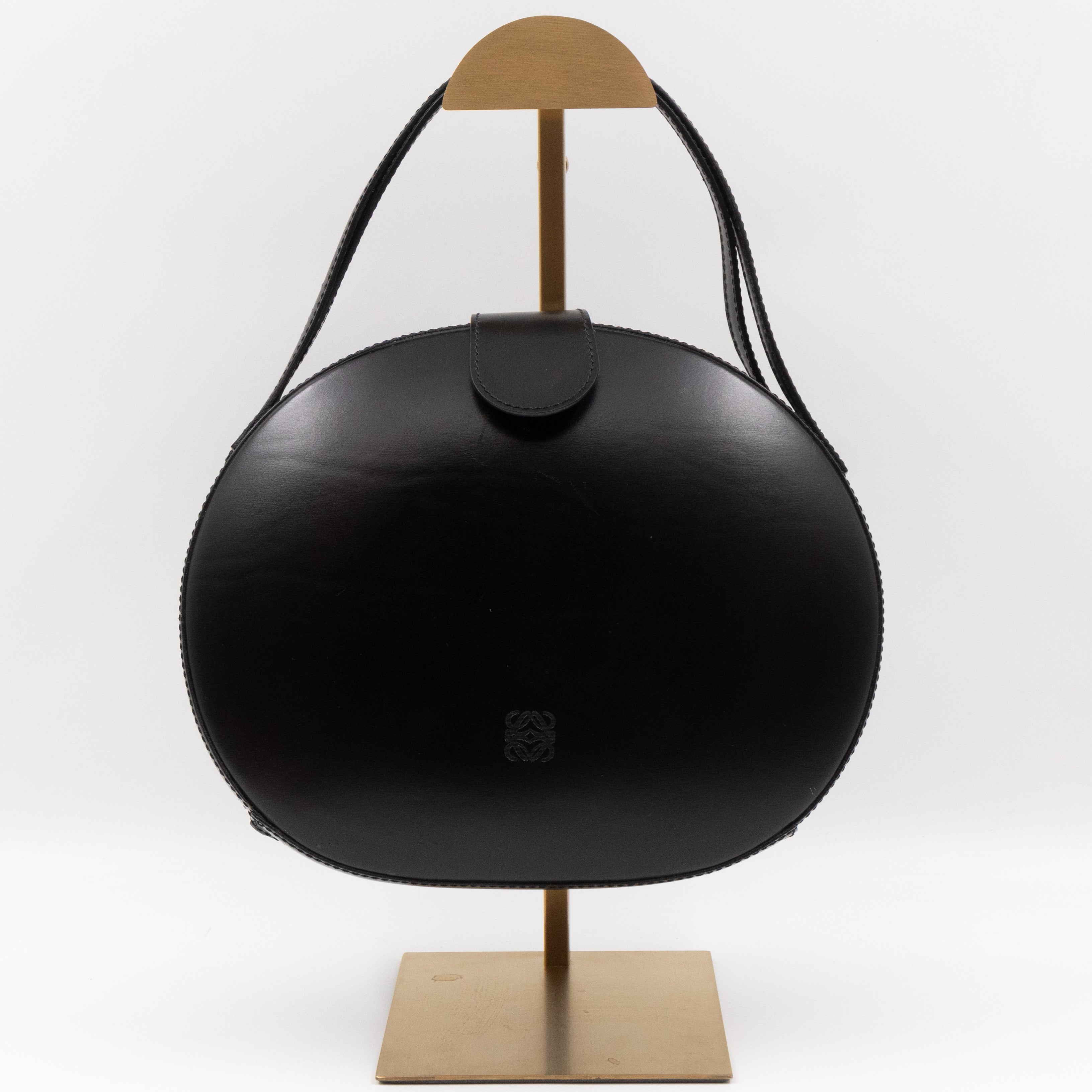 Anagram Round Top Handle Bag Black Calfskin