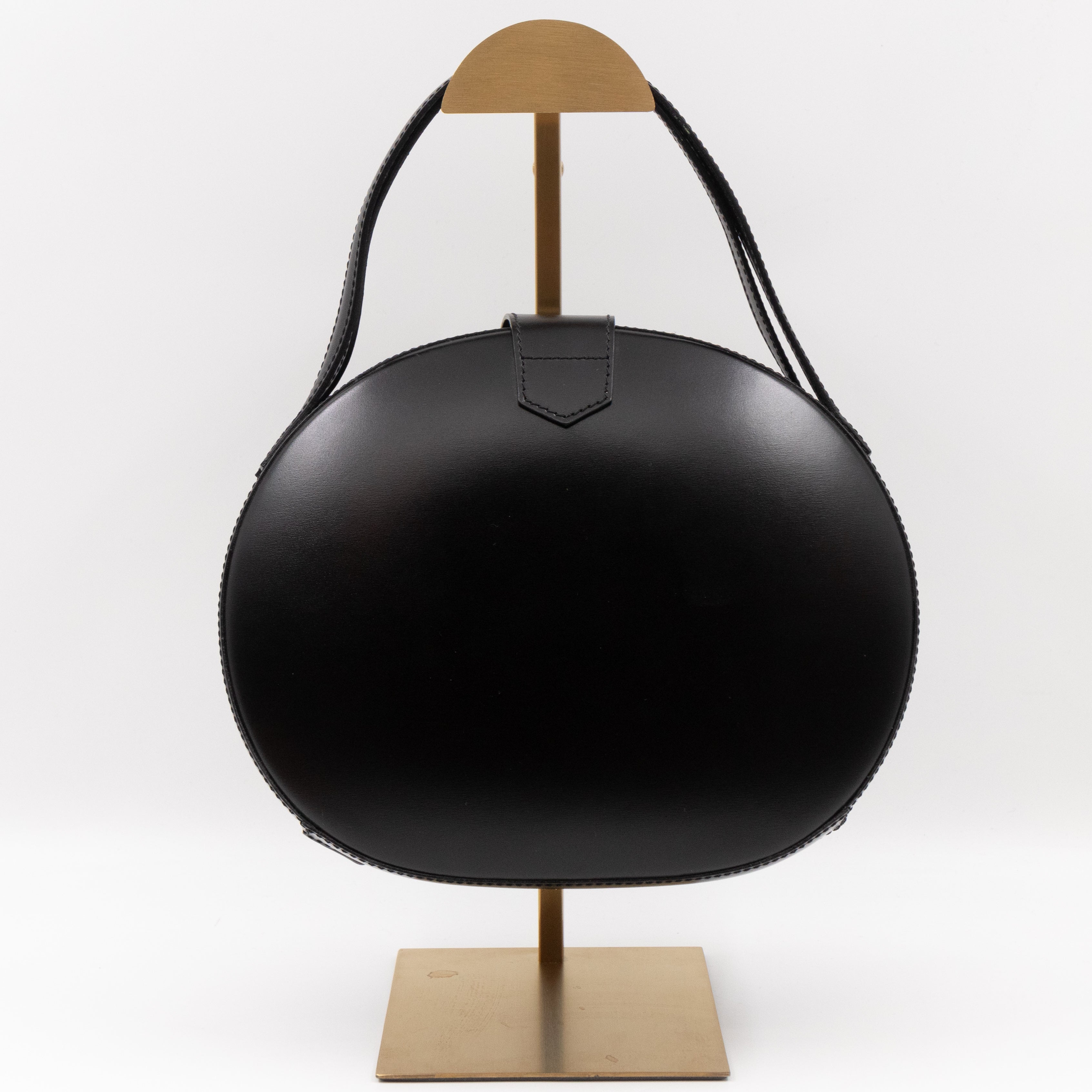 Anagram Round Top Handle Bag Black Calfskin