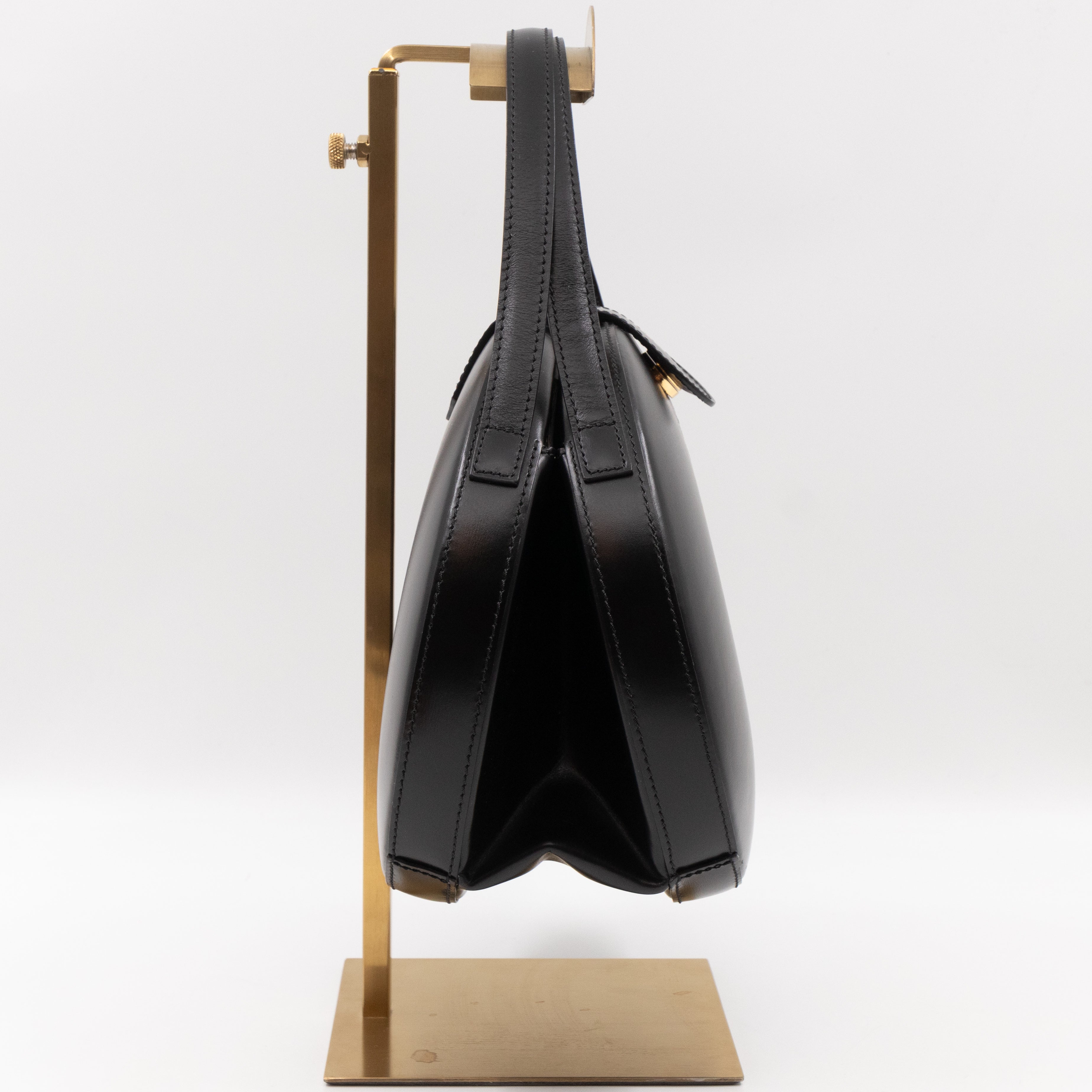 Anagram Round Top Handle Bag Black Calfskin
