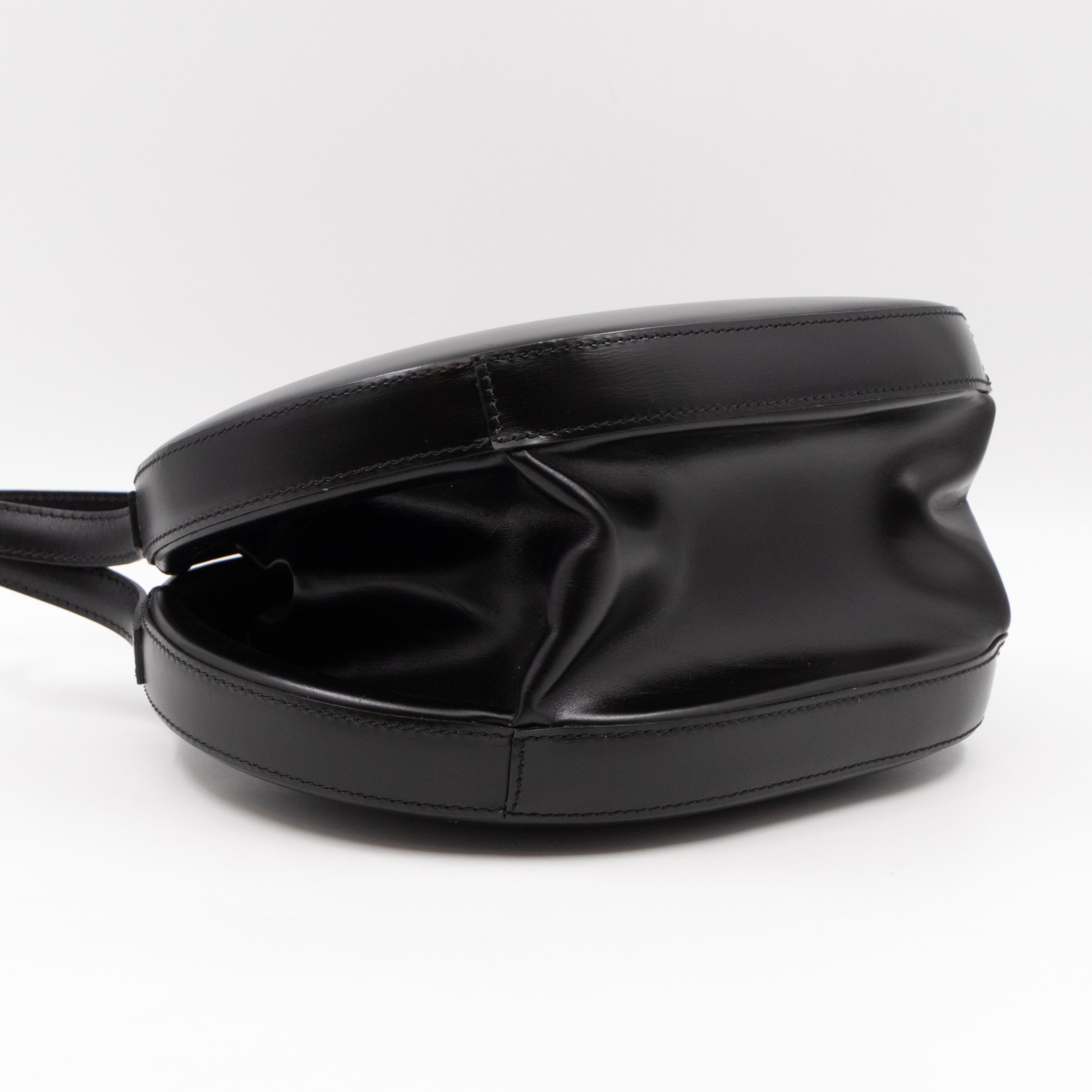 Anagram Round Top Handle Bag Black Calfskin