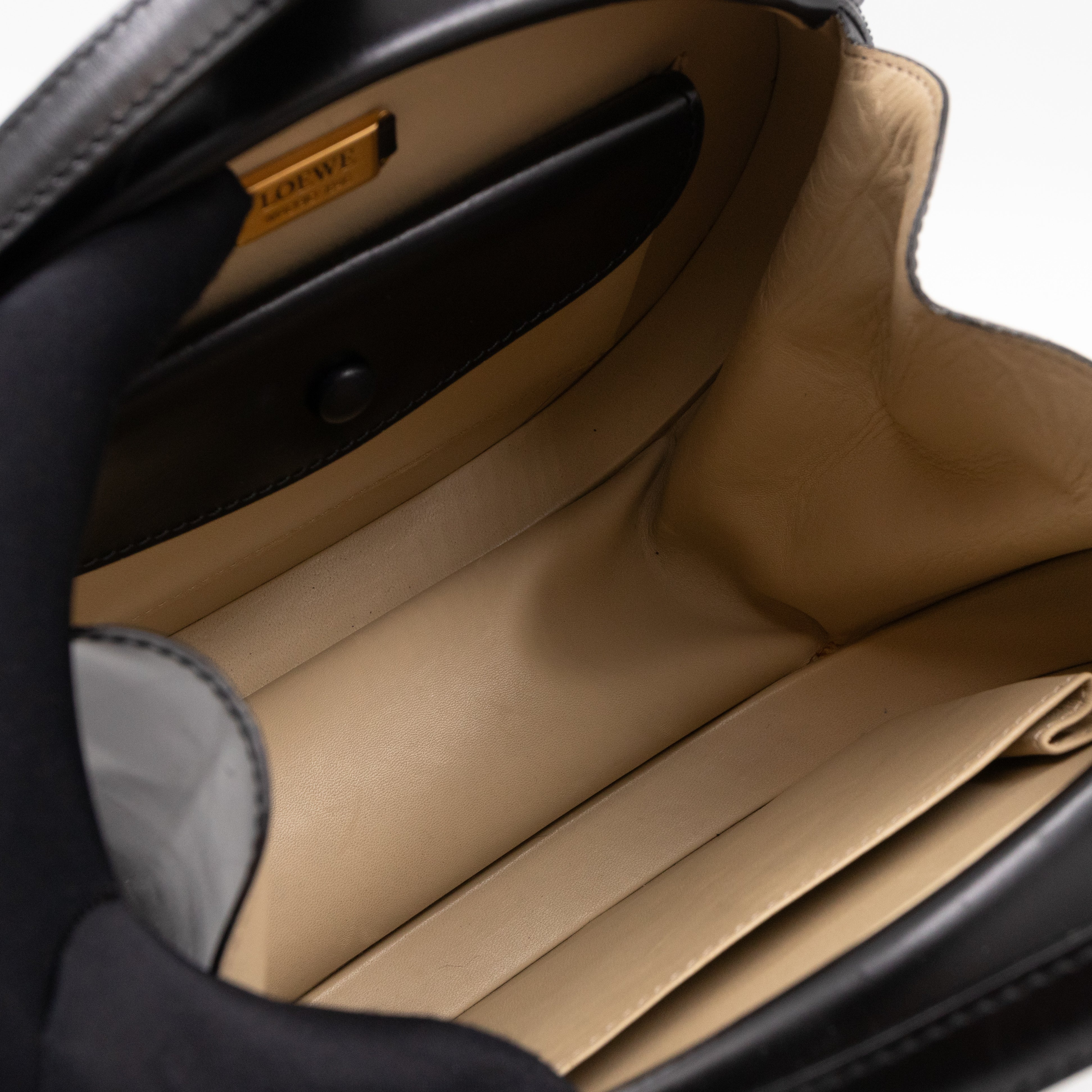 Anagram Round Top Handle Bag Black Calfskin