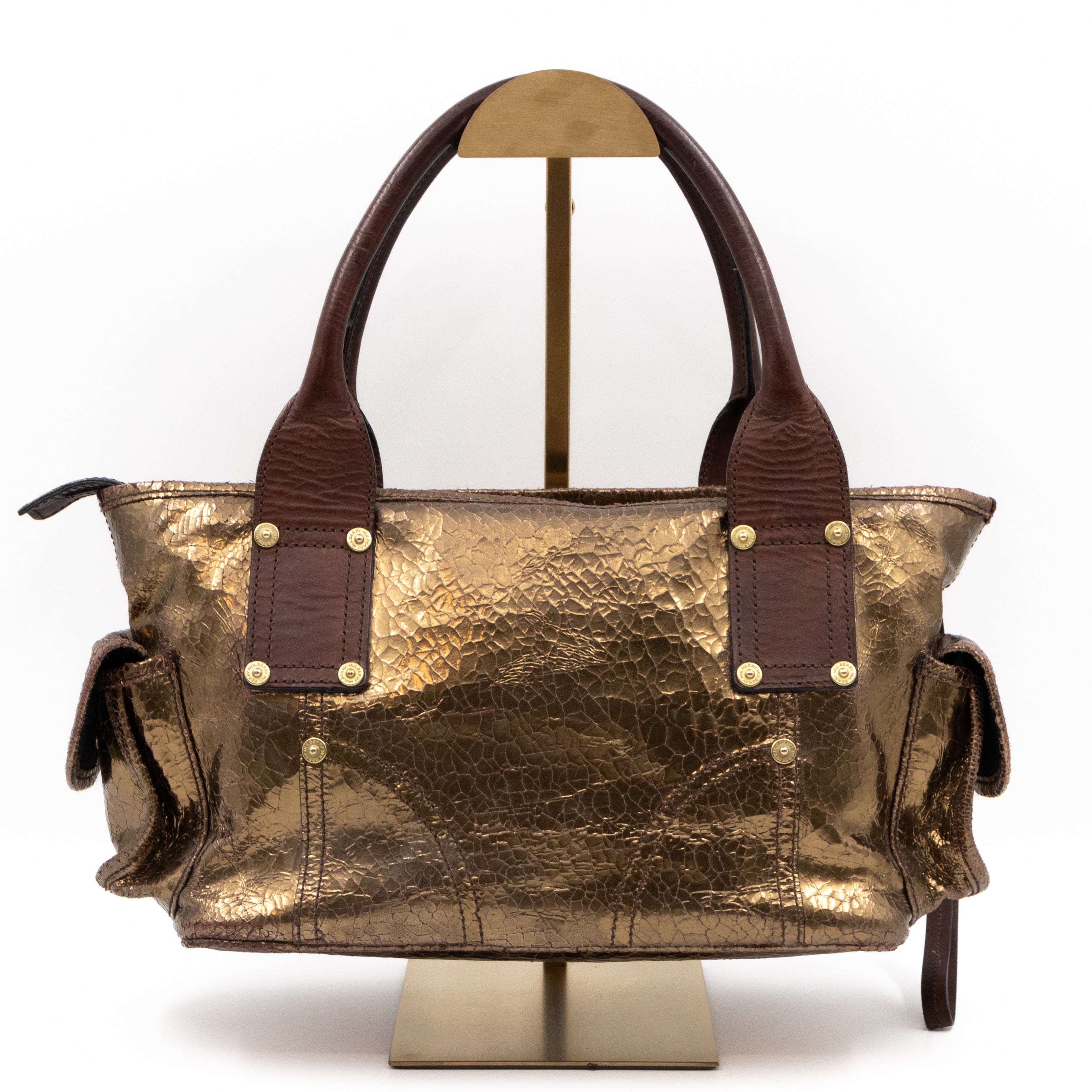 Small Jody Champagne Metallic Cracked Leather