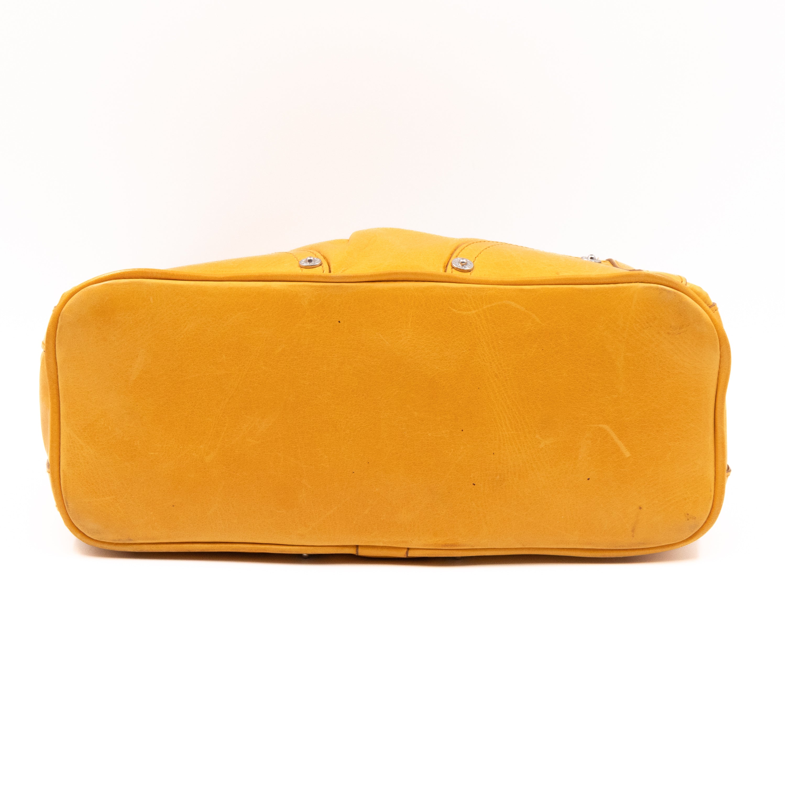 Small Poppy Shoulder Bag Zippers Yellow Antique Leather