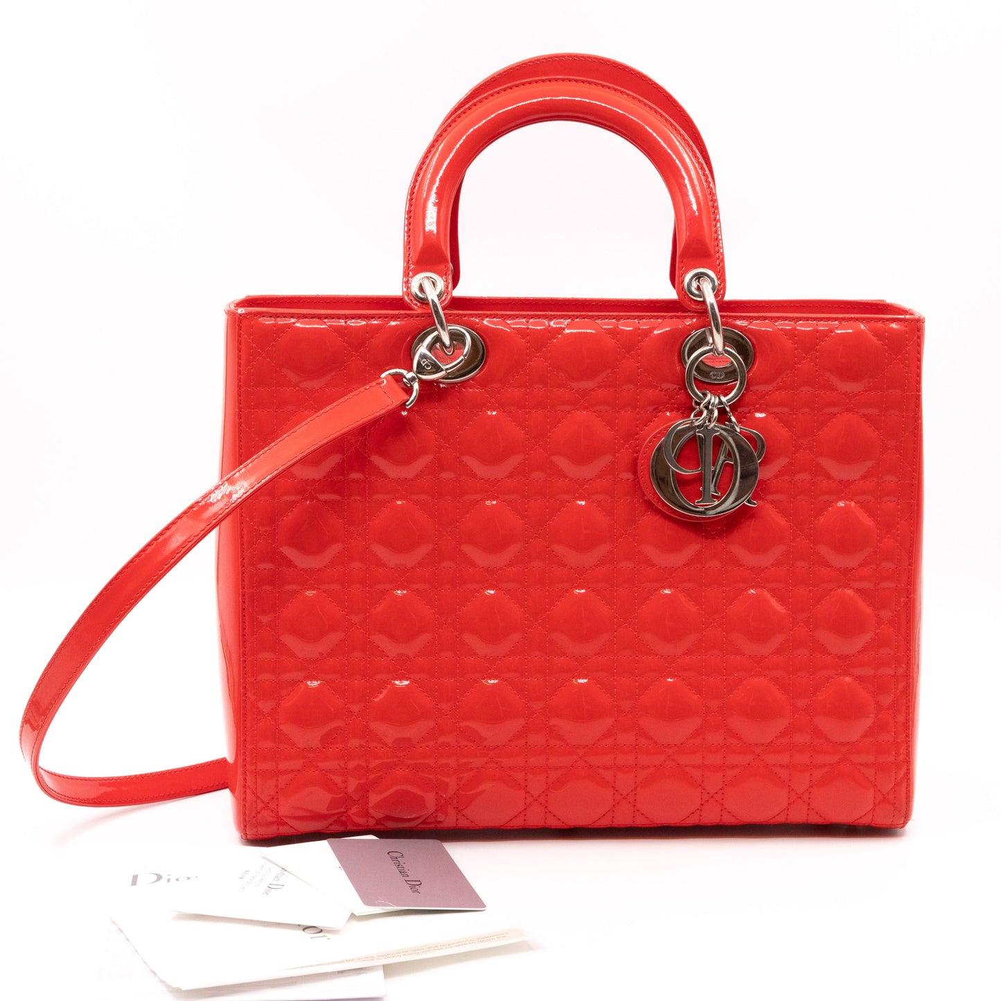 Lady Dior Large Coral Patent Leather