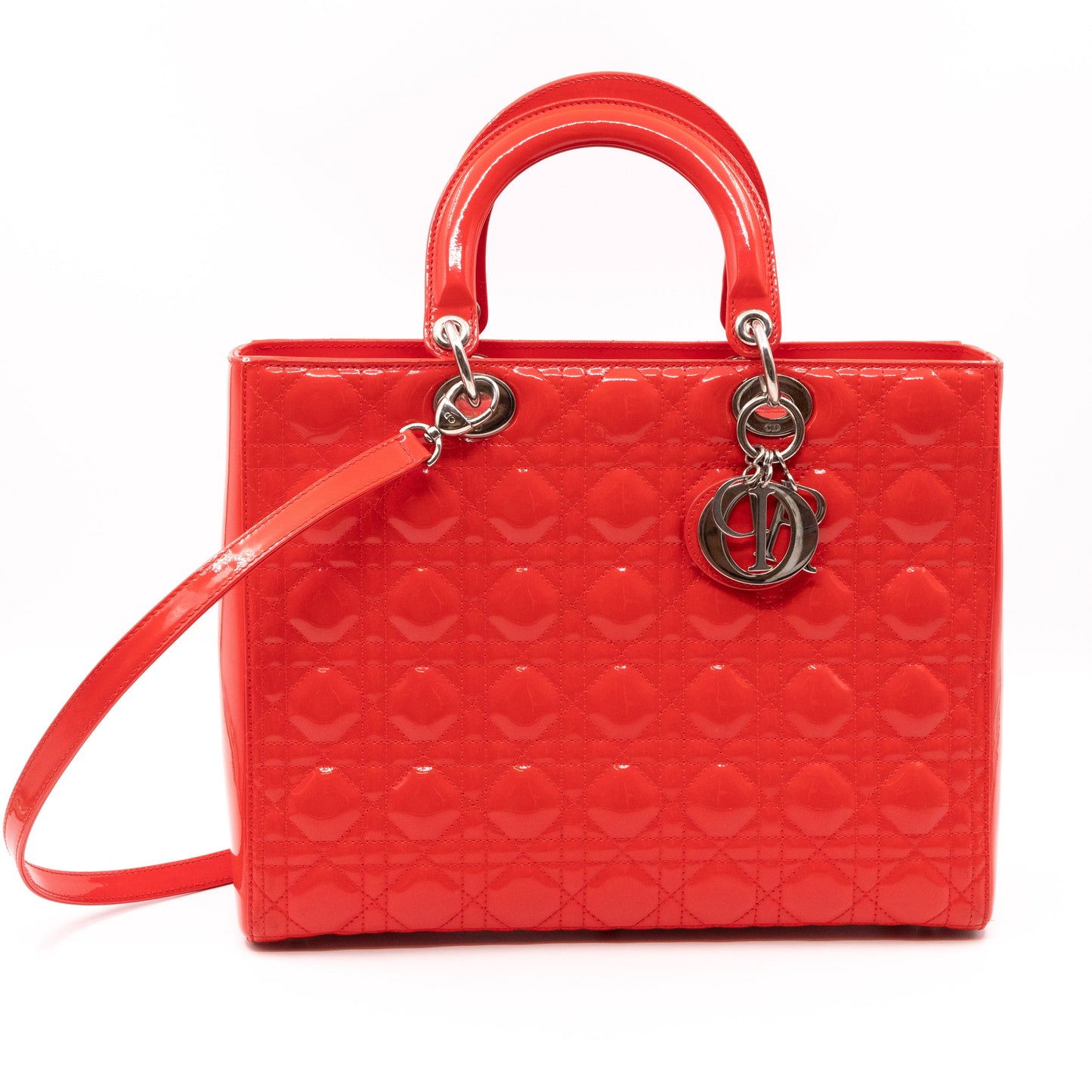 Lady Dior Large Coral Patent Leather