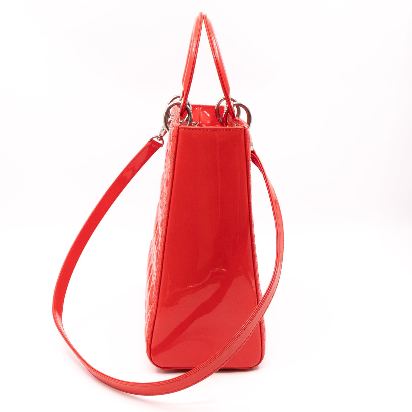 Lady Dior Large Coral Patent Leather