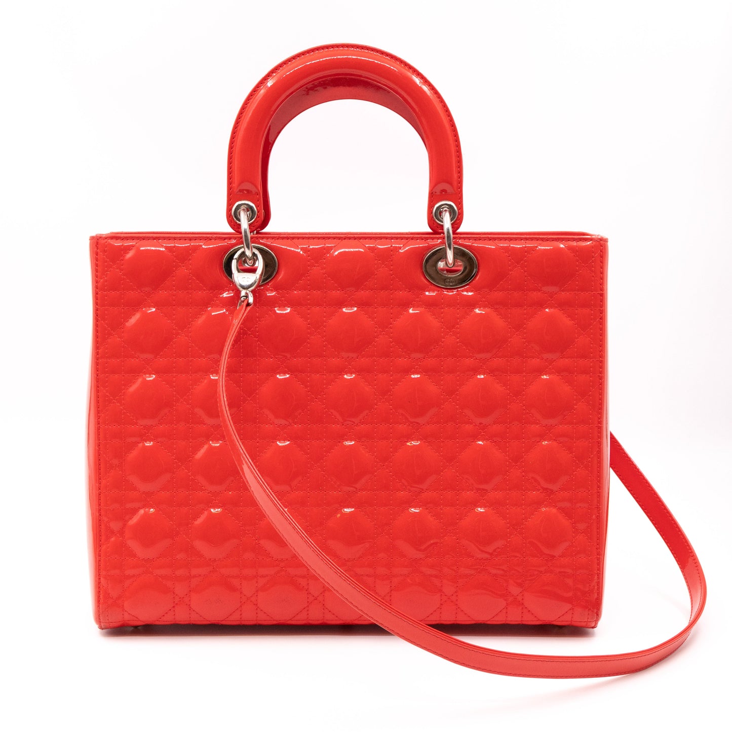 Lady Dior Large Coral Patent Leather