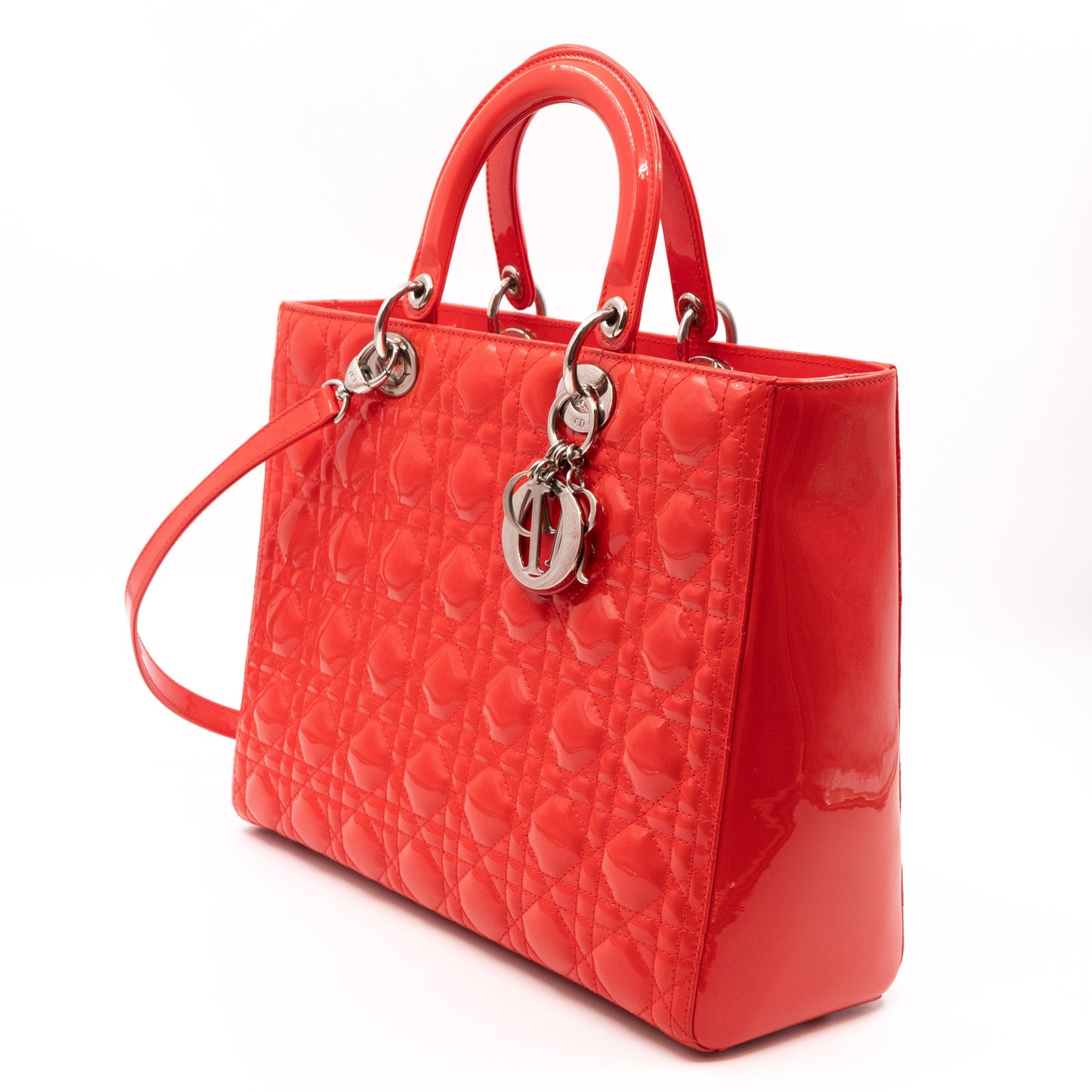 Lady Dior Large Coral Patent Leather