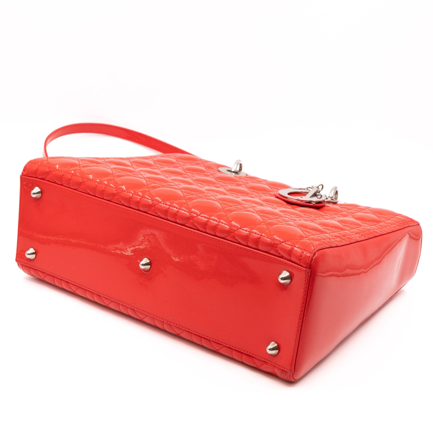 Lady Dior Large Coral Patent Leather