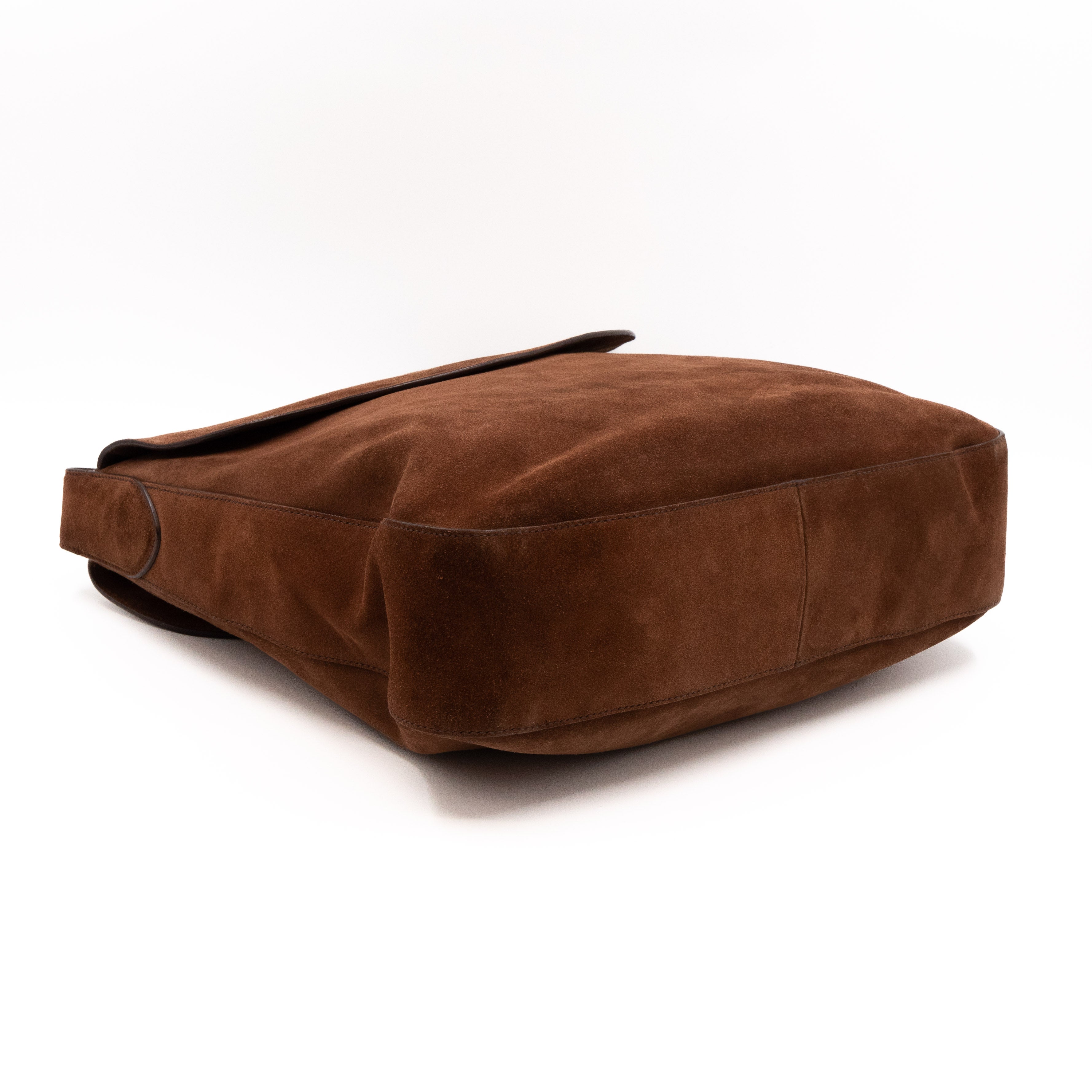 Double Flap Hobo Bag Brown Scamosciato Suede