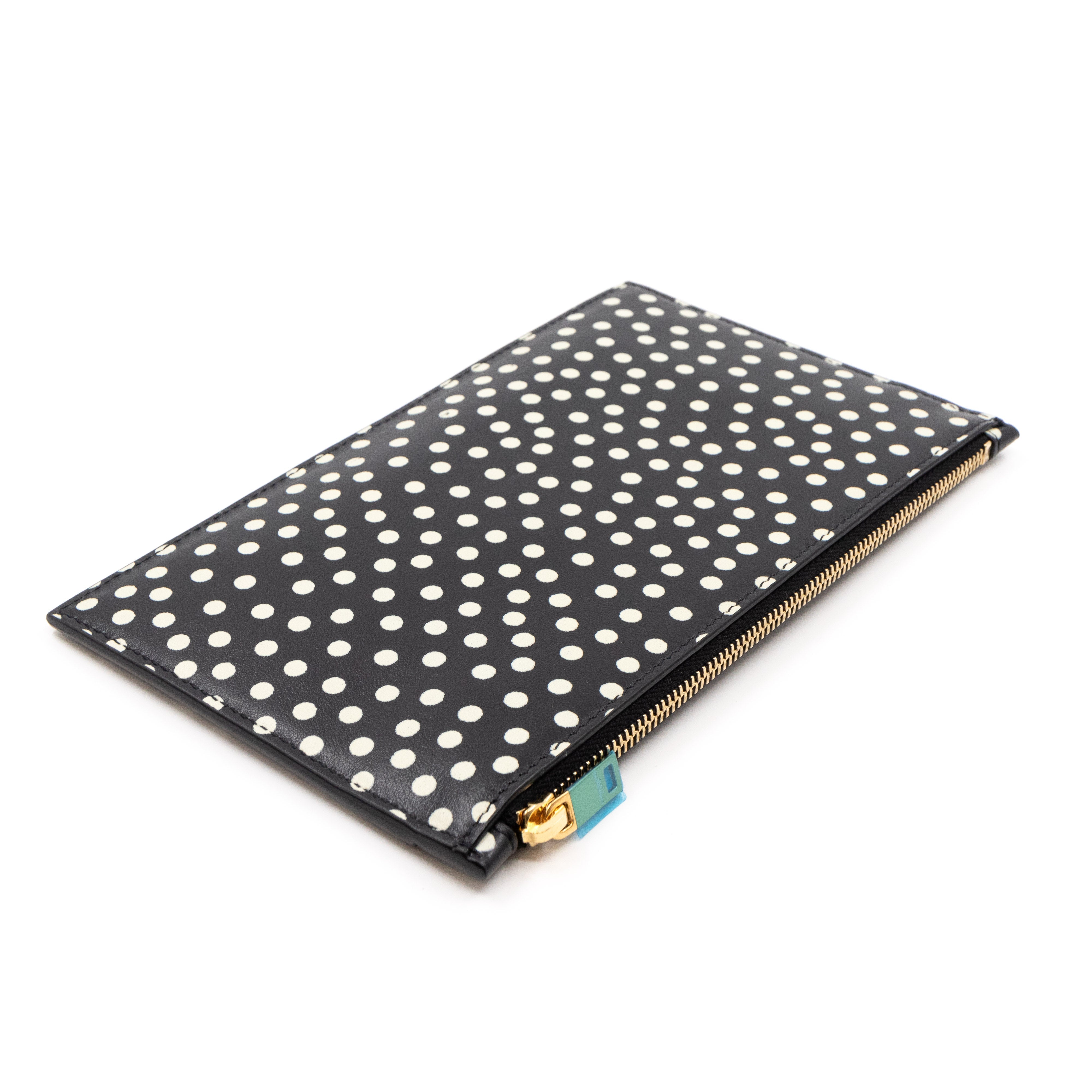 Monogram Zipped Pouch Black Leather Polka Dot