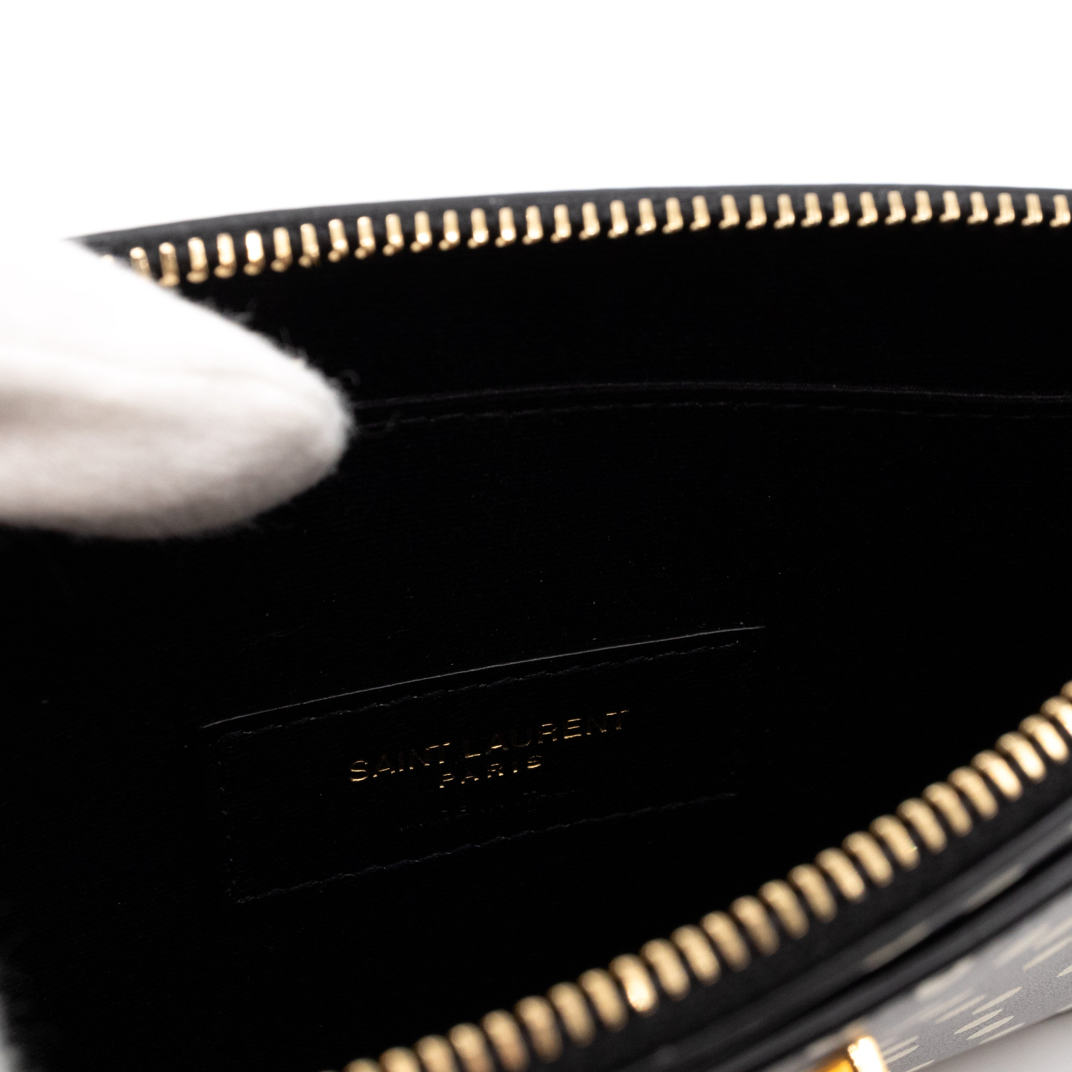 Monogram Zipped Pouch Black Leather Polka Dot