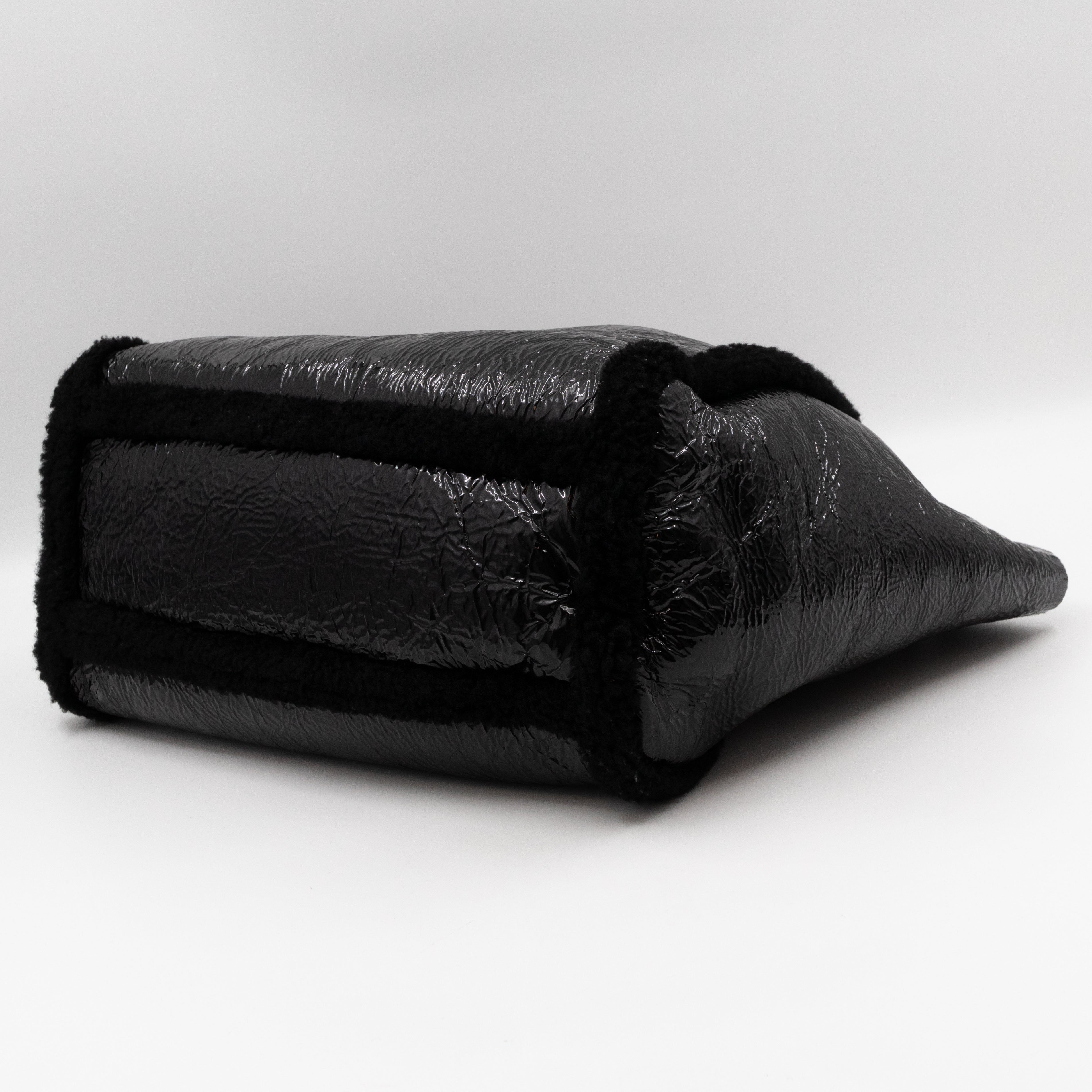 Soho Tote Wool Shearling Crushed Black Patent Leather