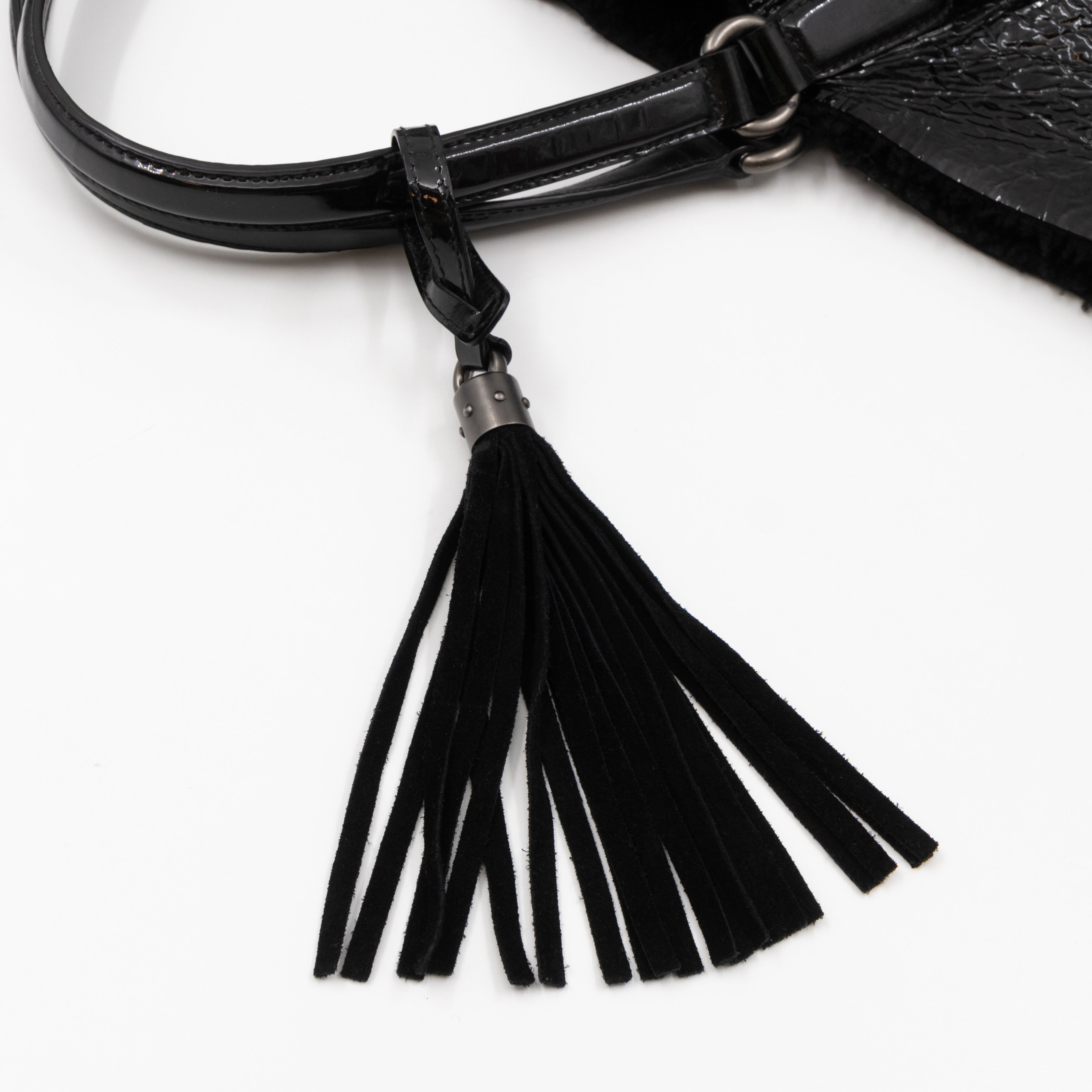 Soho Tote Wool Shearling Crushed Black Patent Leather