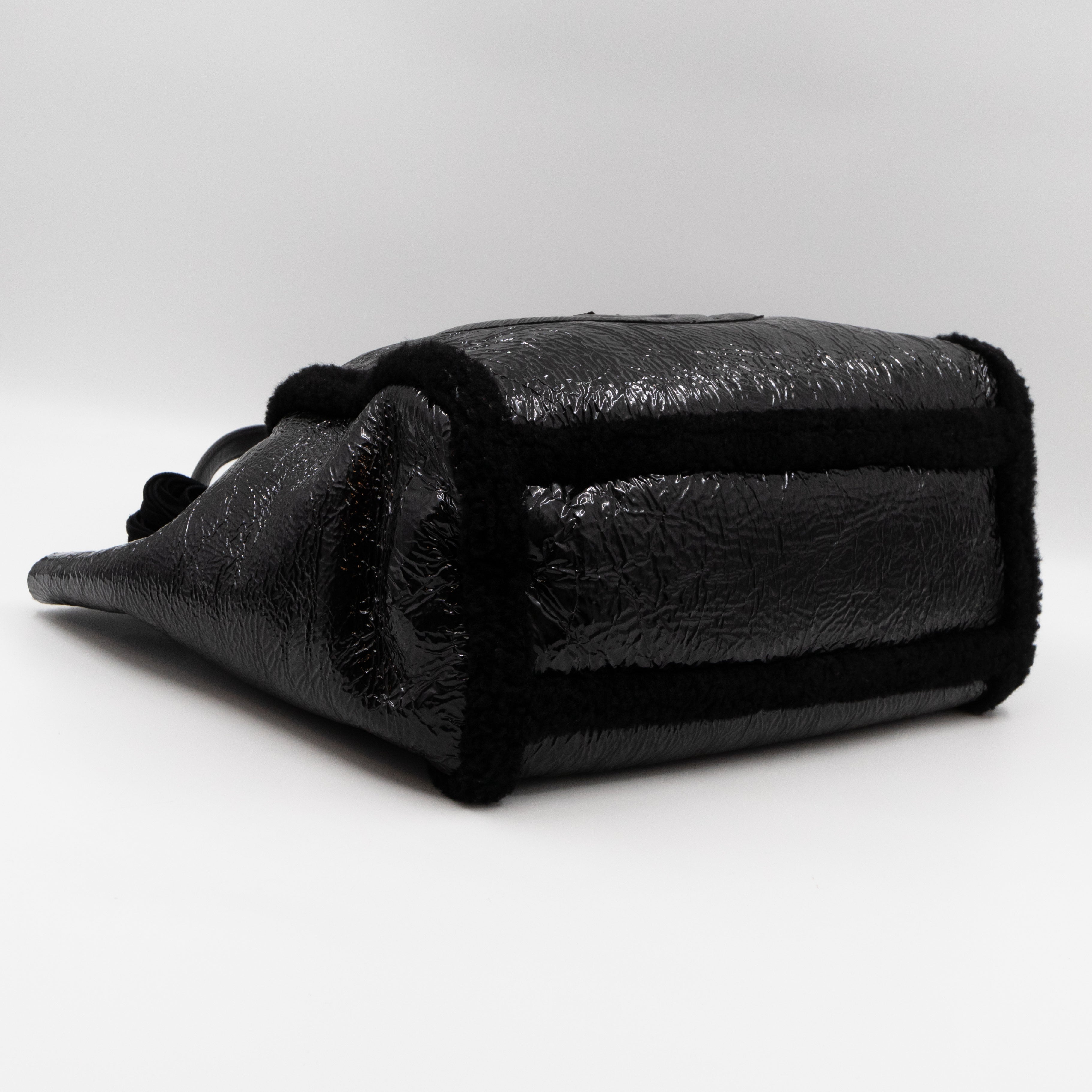 Soho Tote Wool Shearling Crushed Black Patent Leather