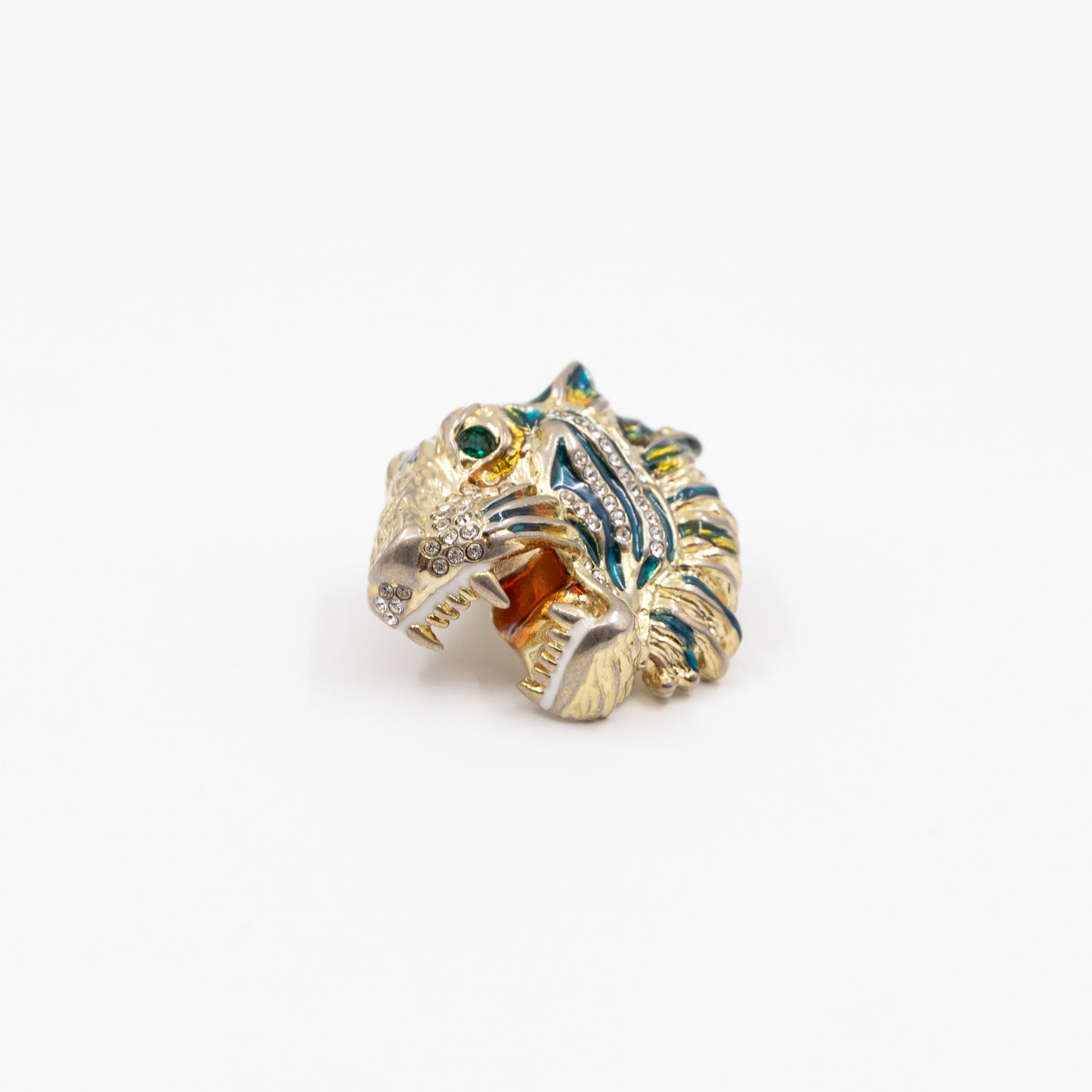 Crystal Enamel Tiger Head Earrings Gold