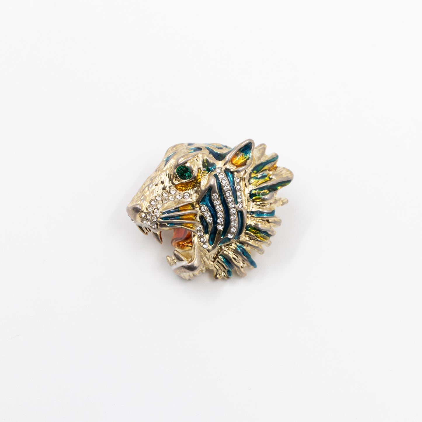 Crystal Enamel Tiger Head Earrings Gold