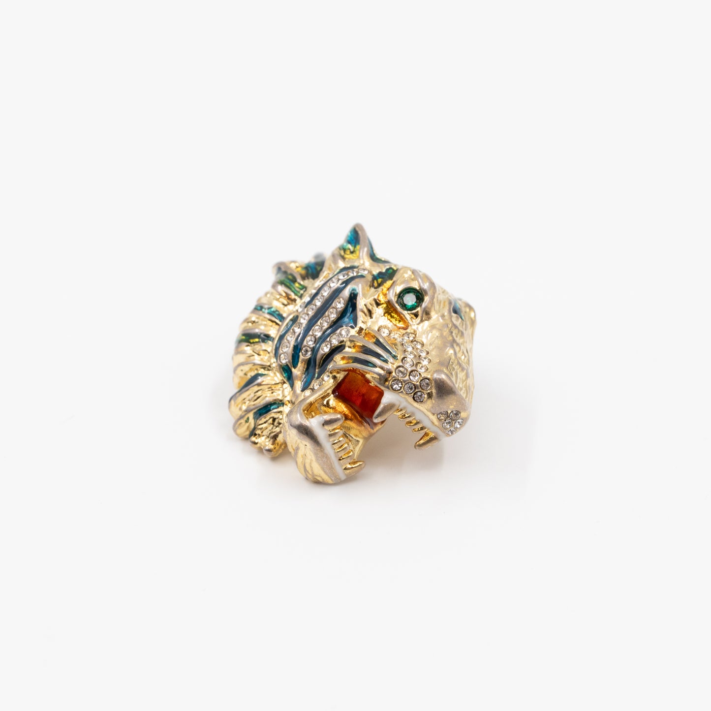 Crystal Enamel Tiger Head Earrings Gold