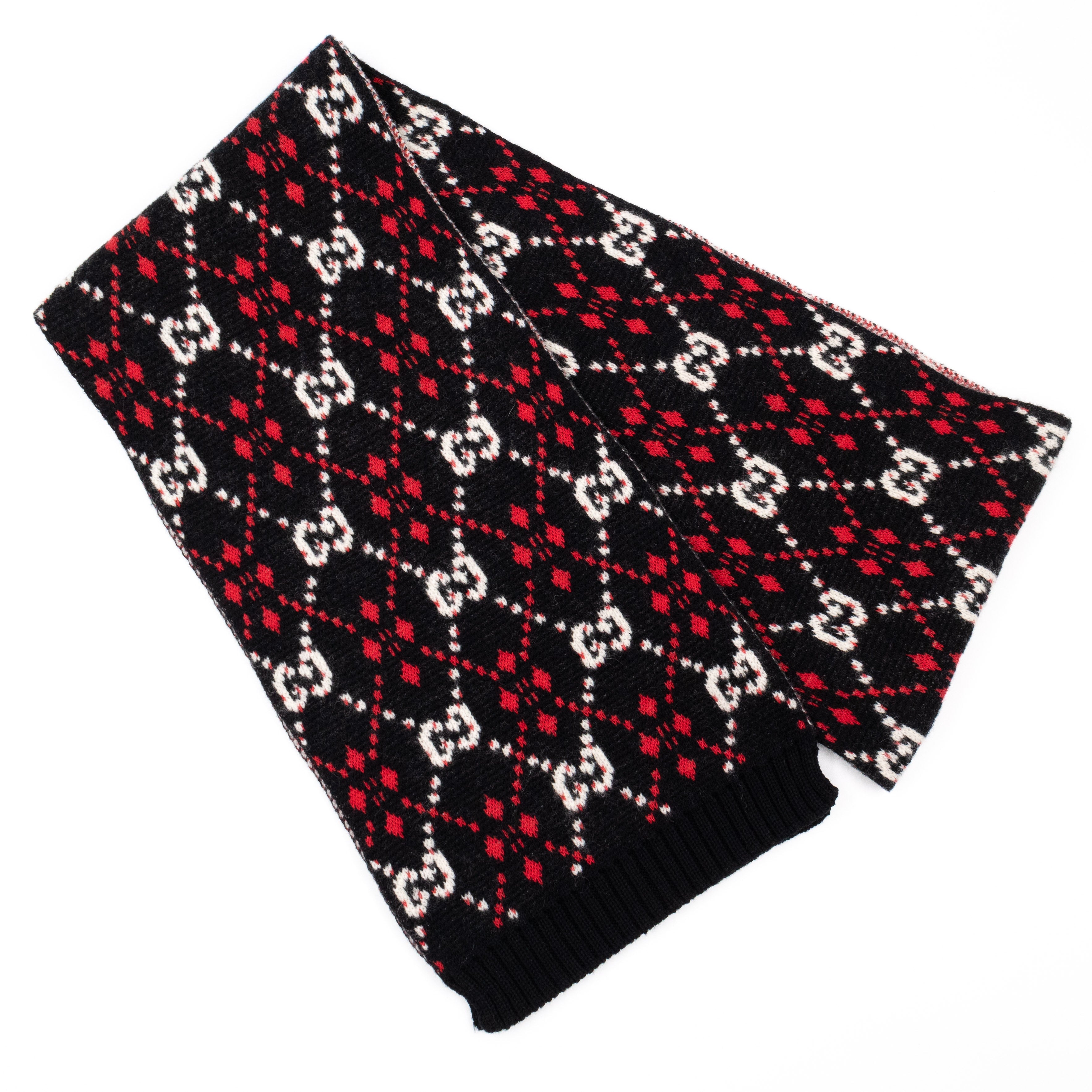 GG Cotton Wool Scarf Black & Red