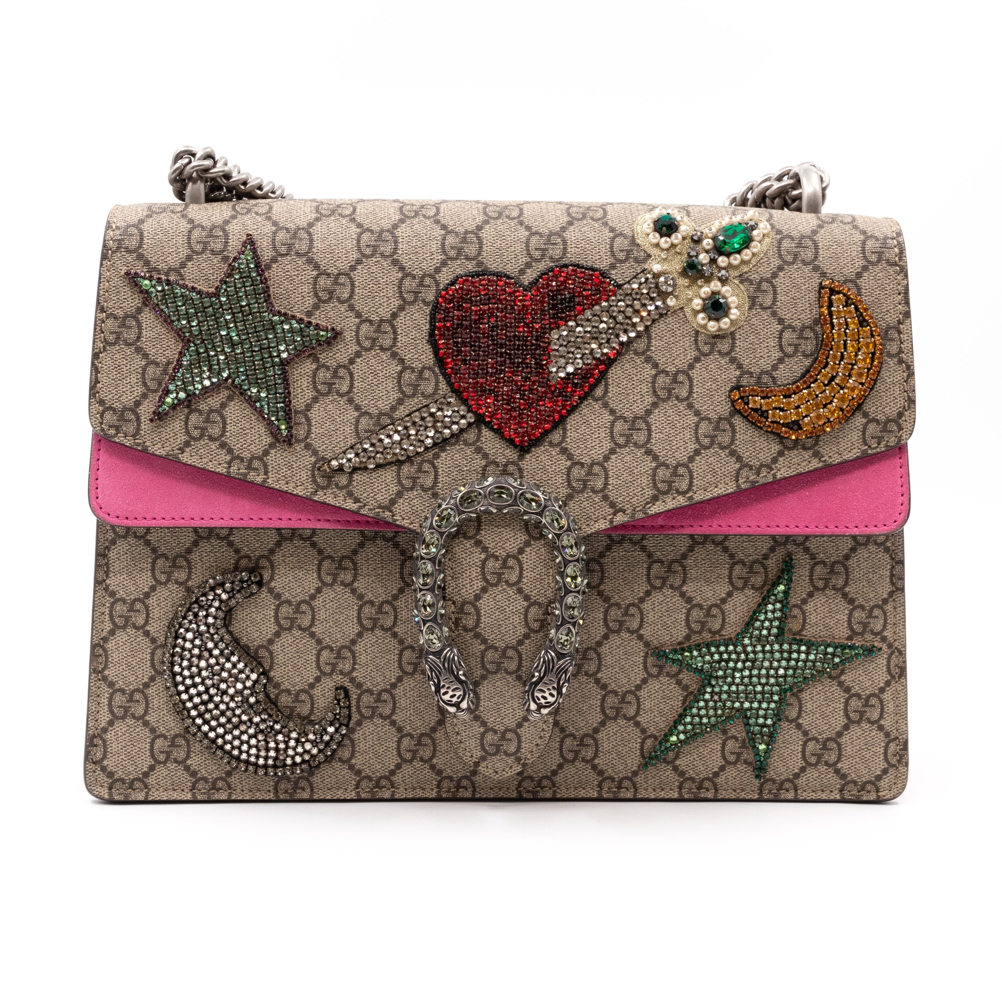 Dionysus Medium GG Supreme Pierced Heart Embroidered