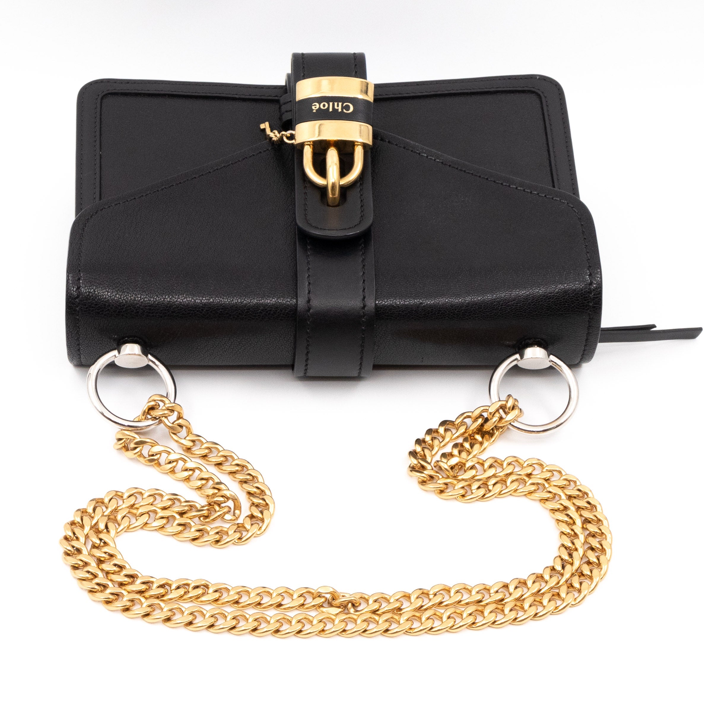 Aby Chain Shoulder Bag Black Leather