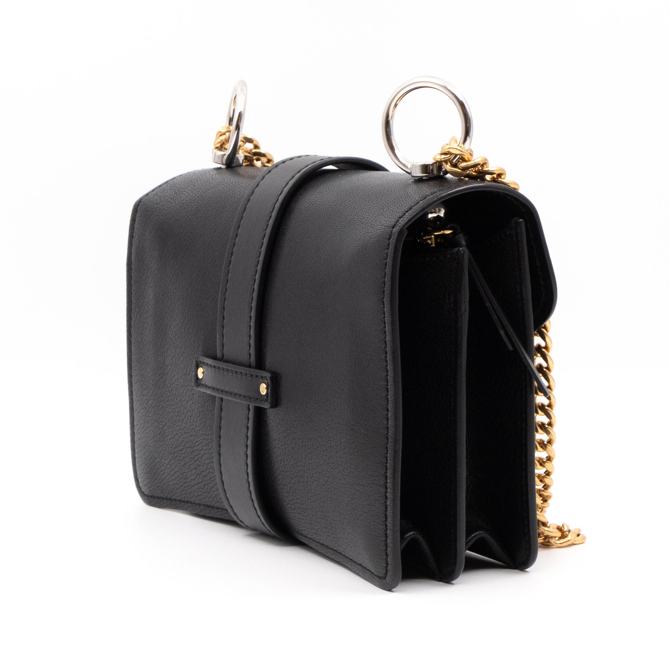 Aby Chain Shoulder Bag Black Leather