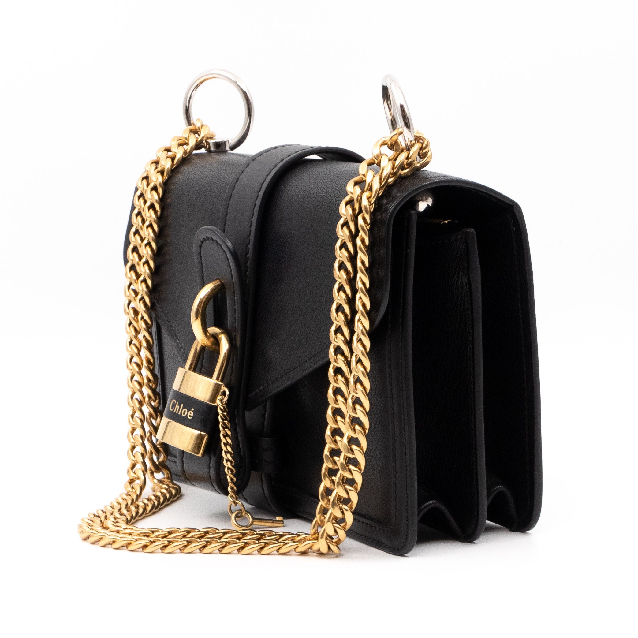 Aby Chain Shoulder Bag Black Leather