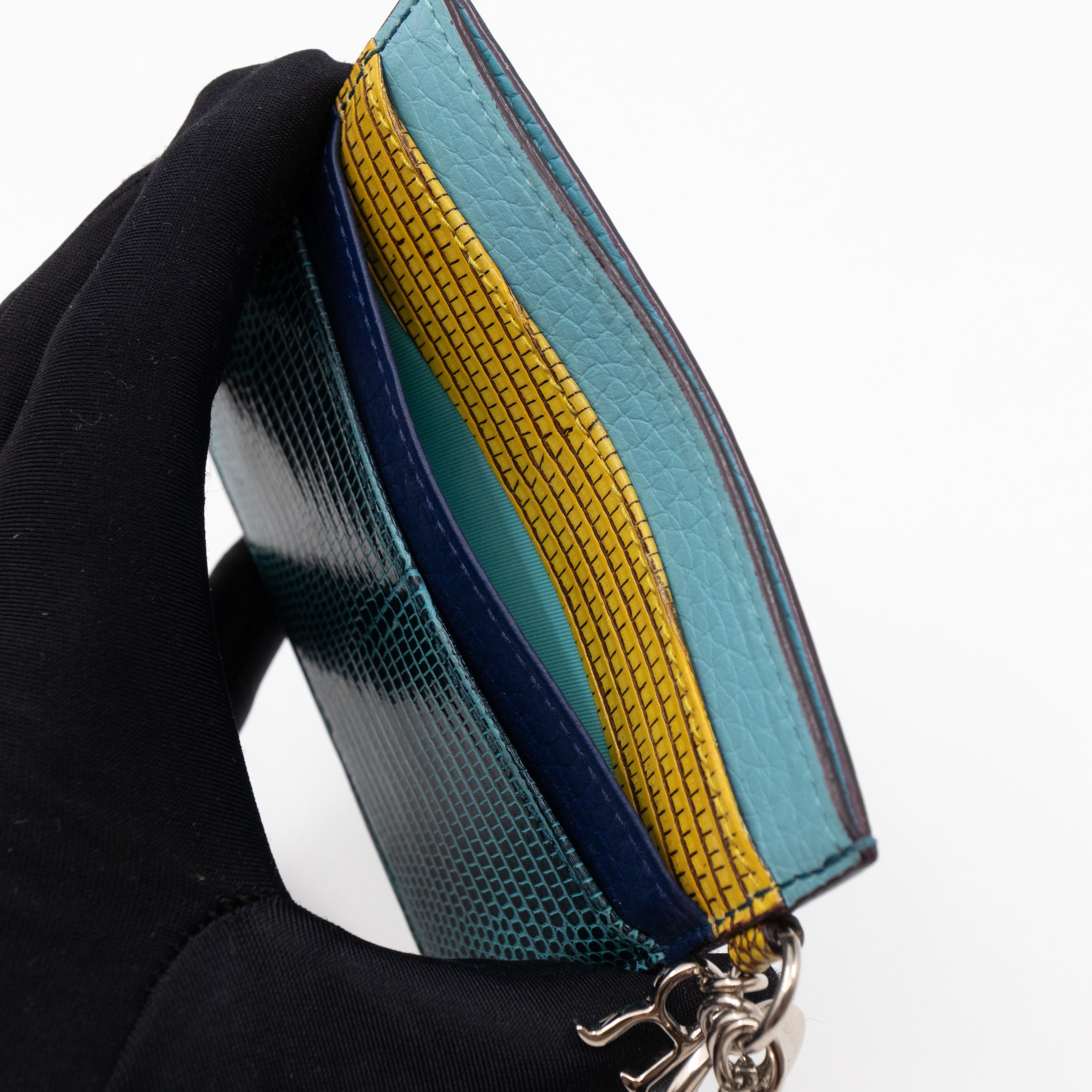 Lady Dior Card Holder Multicolor Embossed Leather