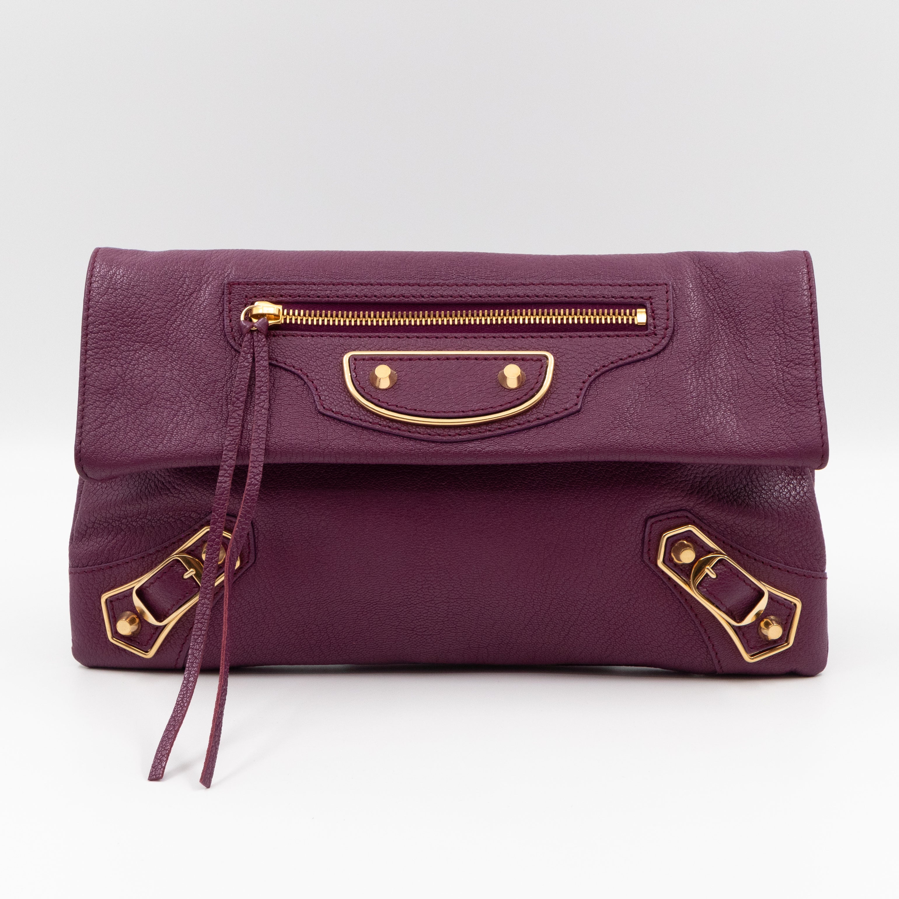 Metallic Edge Envelope Clutch Crossbody Purple Leather