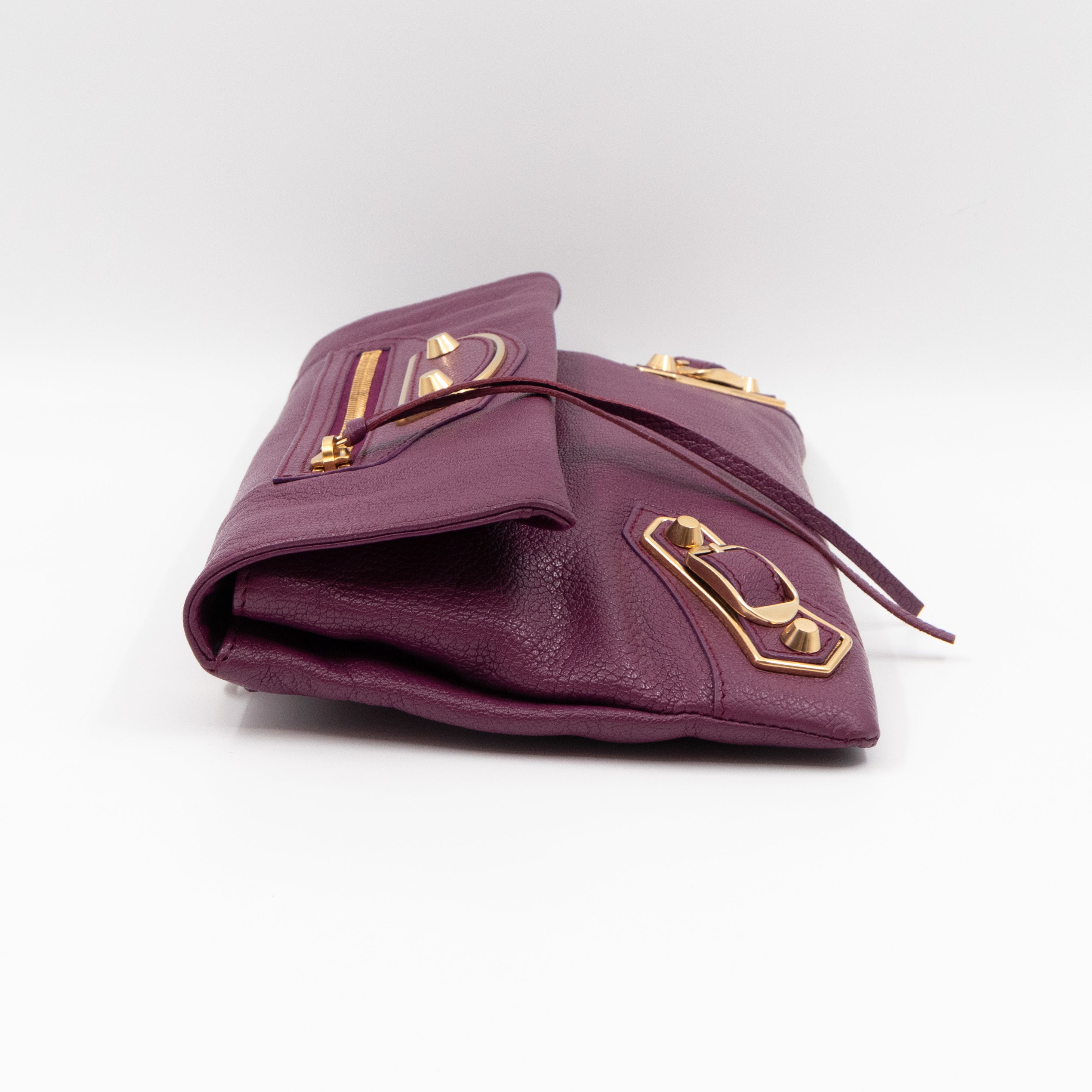 Metallic Edge Envelope Clutch Crossbody Purple Leather