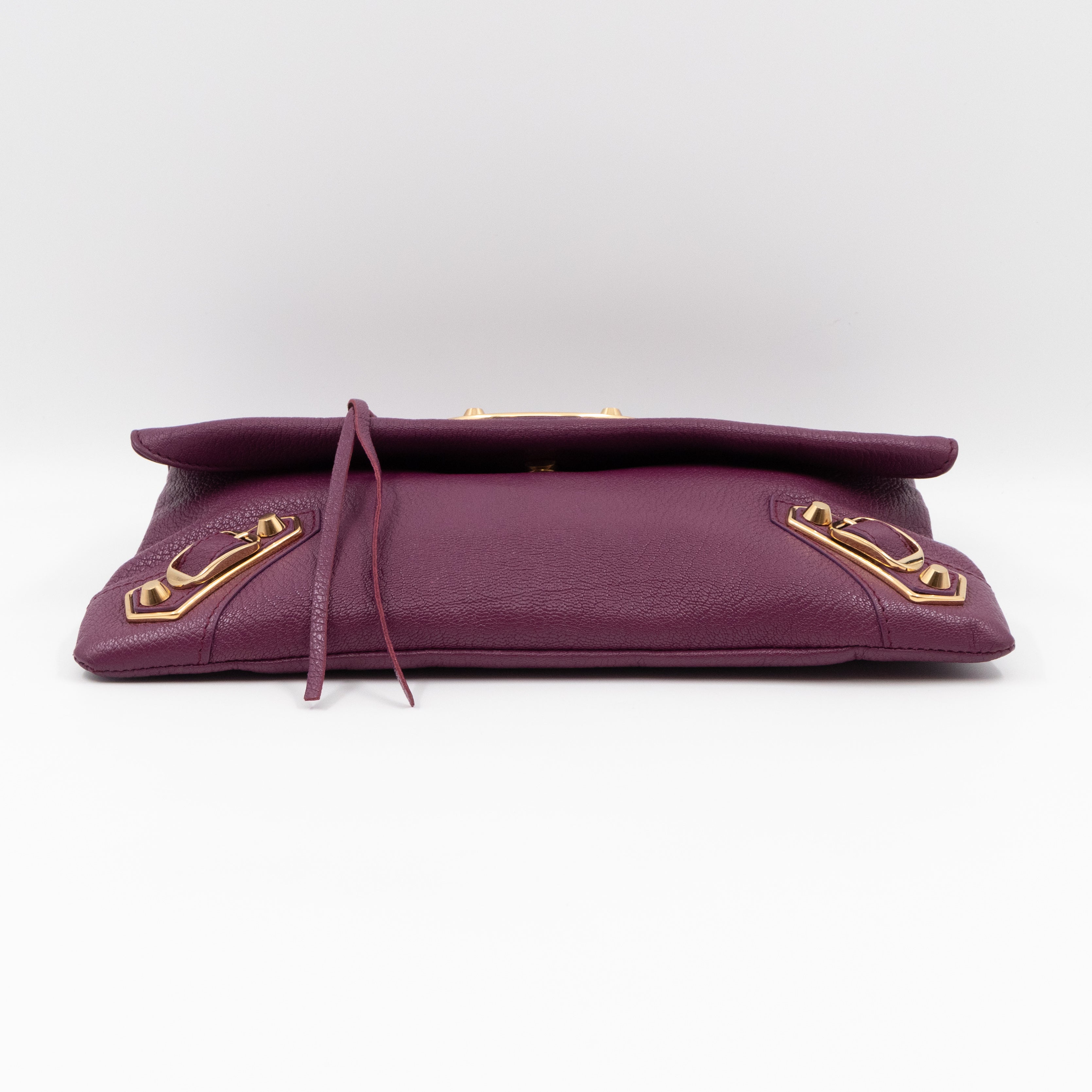 Metallic Edge Envelope Clutch Crossbody Purple Leather