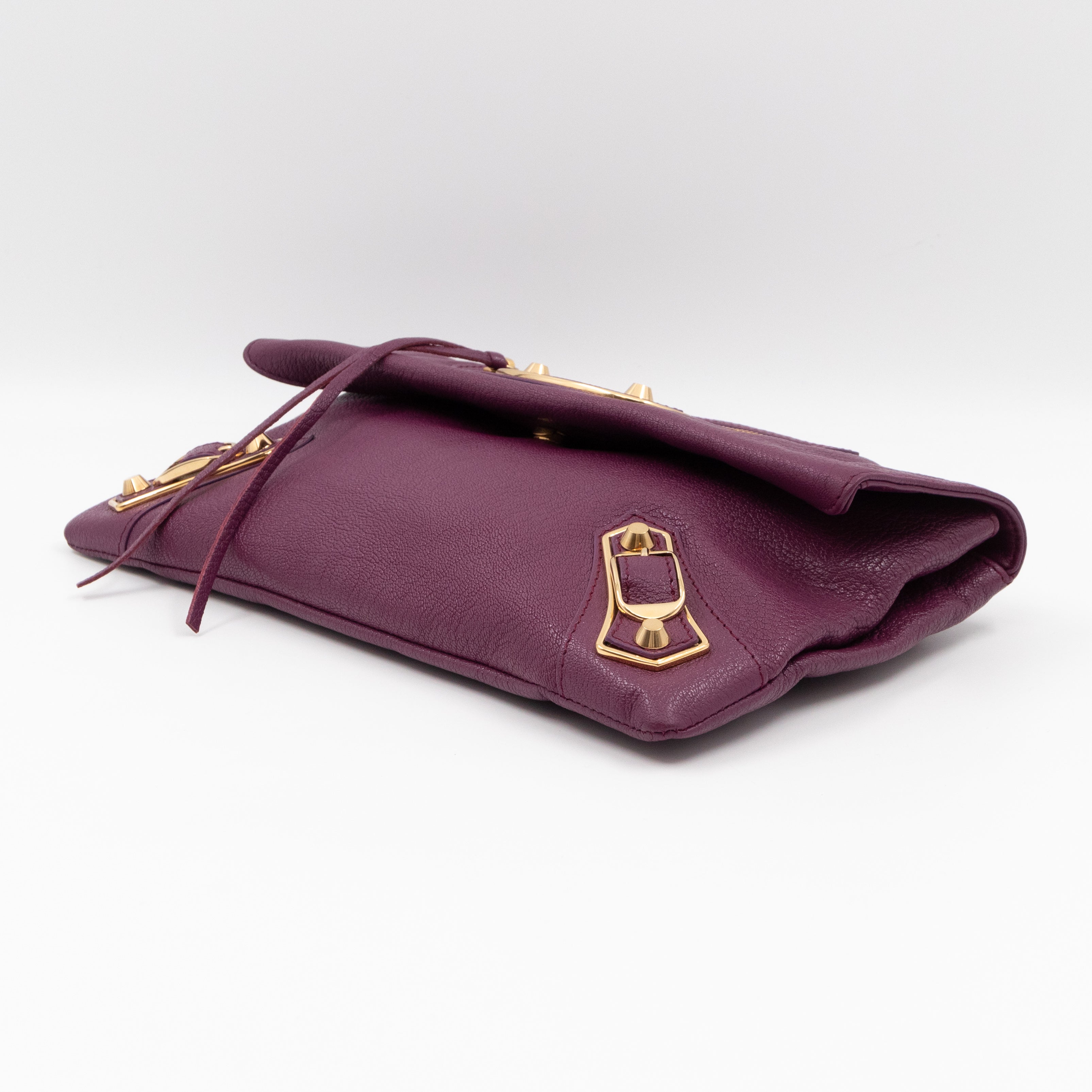 Metallic Edge Envelope Clutch Crossbody Purple Leather