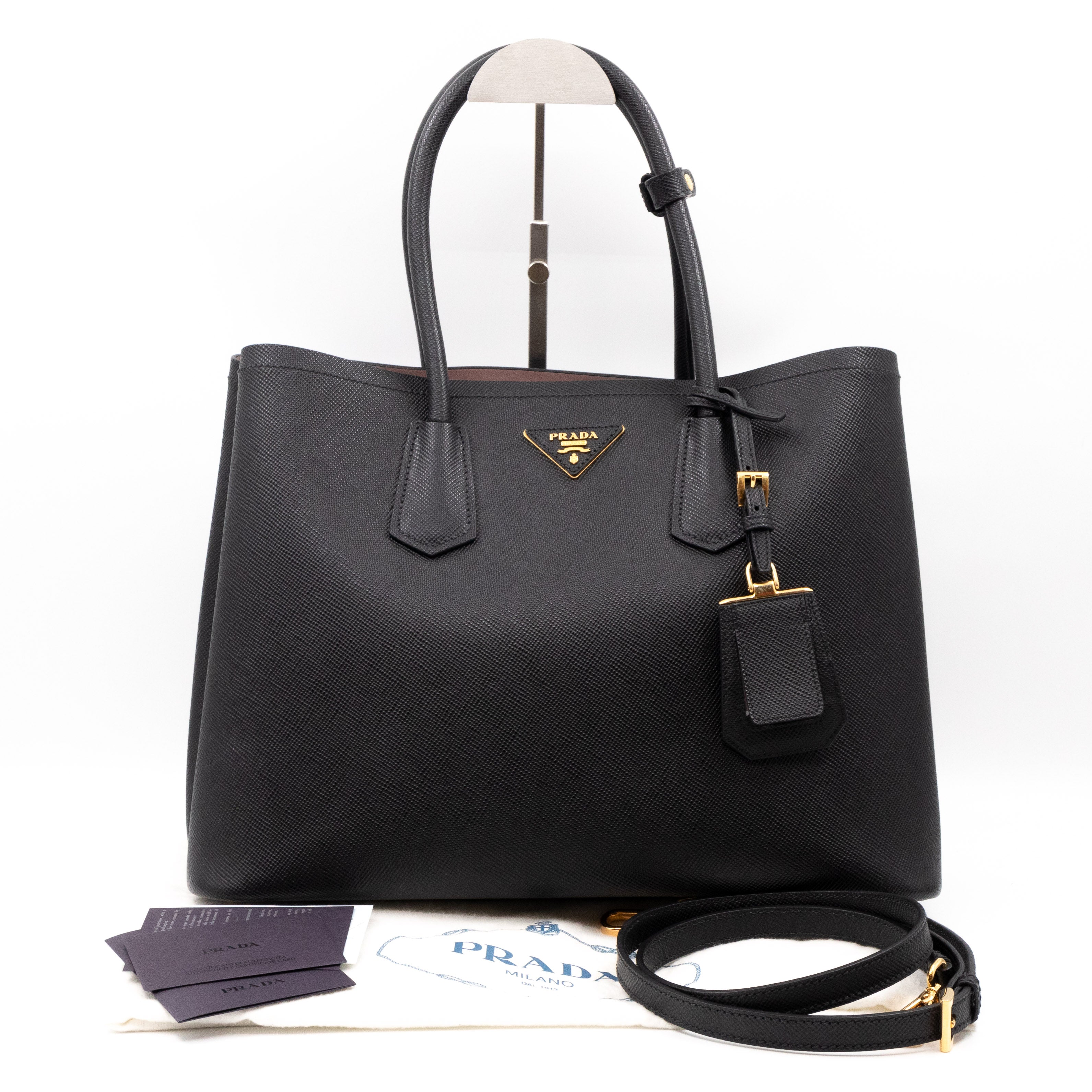 Prada Prada Double Bag Large Black Saffiano Leather Queen Station