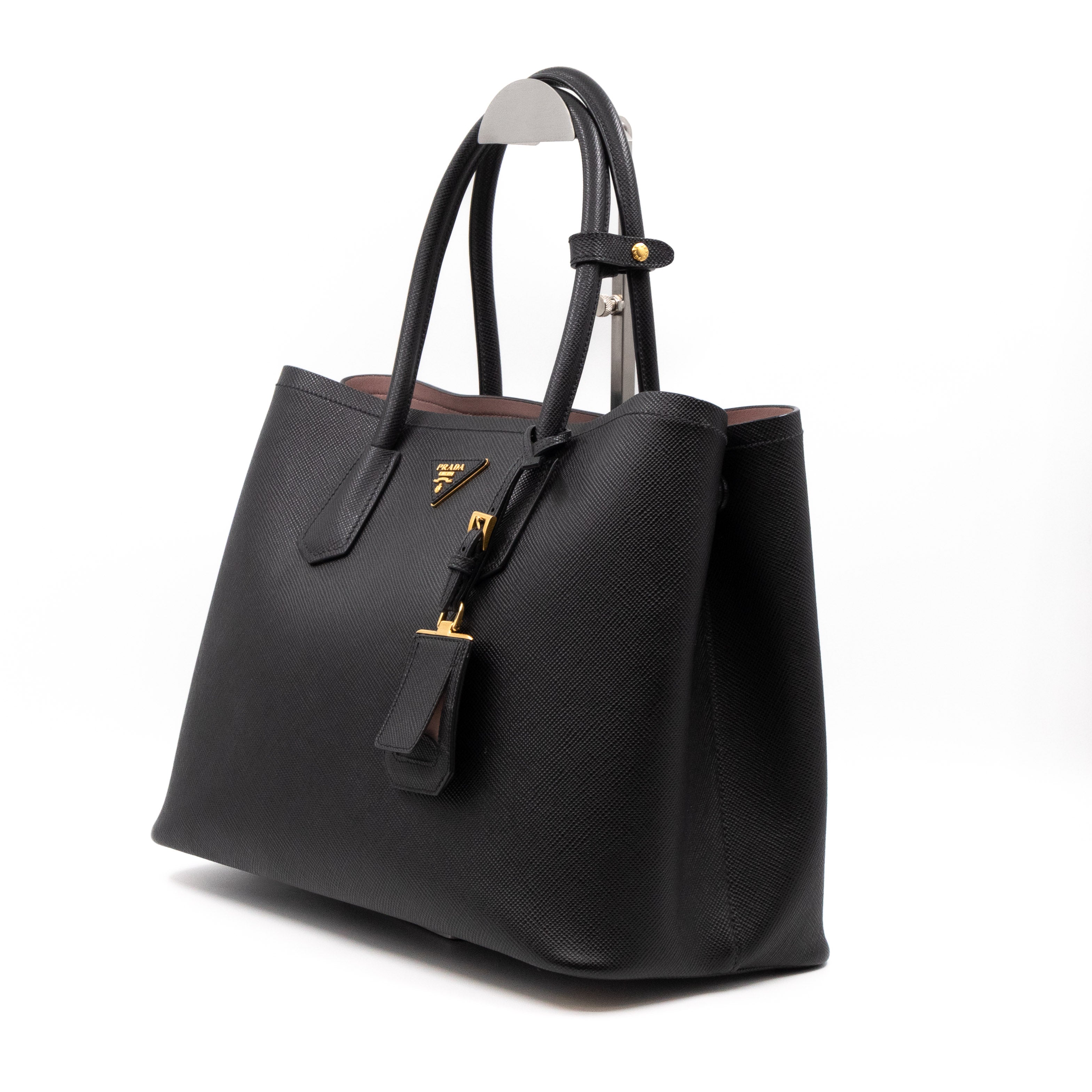 Double Bag Large Black Saffiano Leather